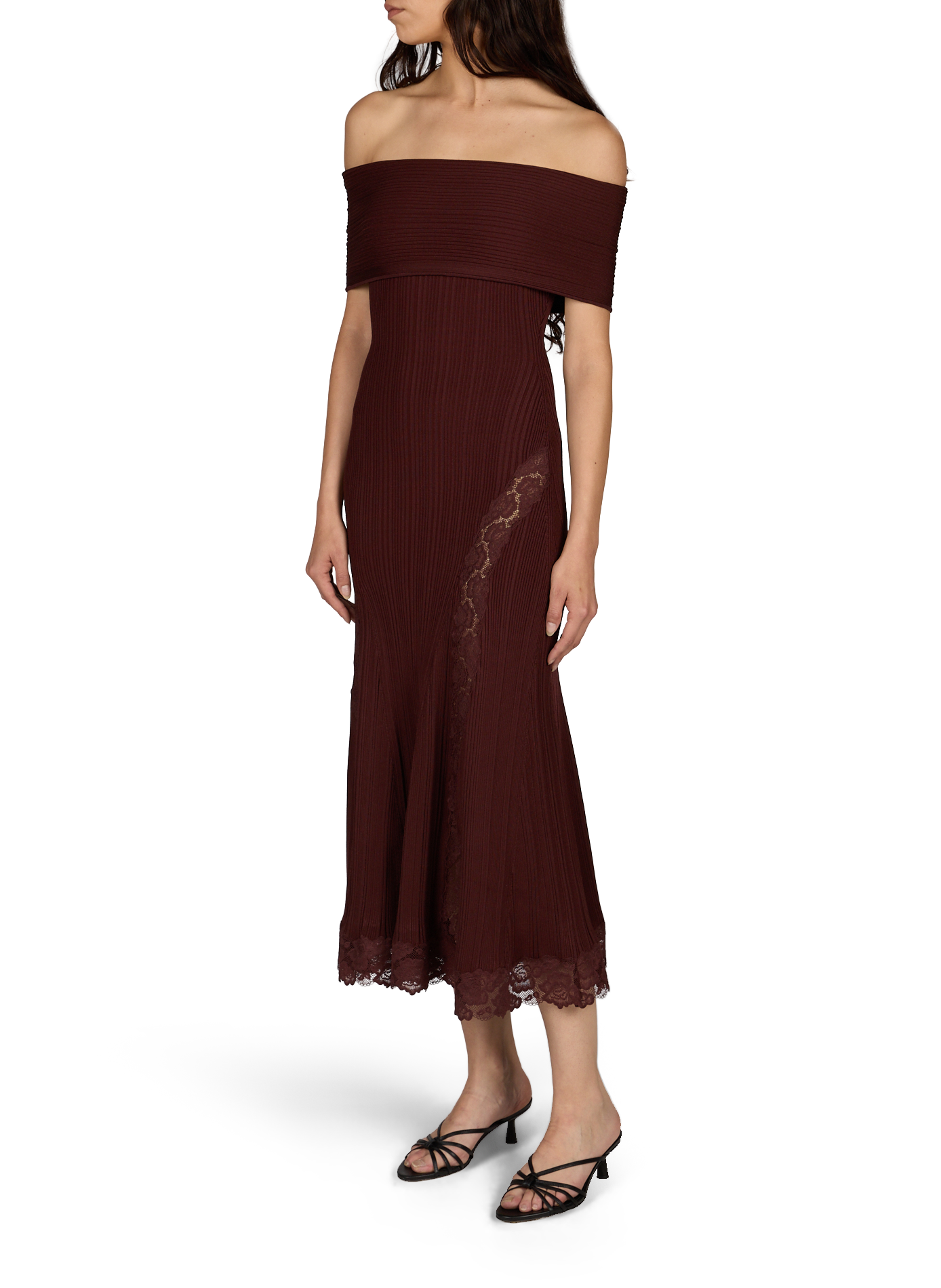 Knit and lace off-the-shoulder dress SELF PORTRAIT Red