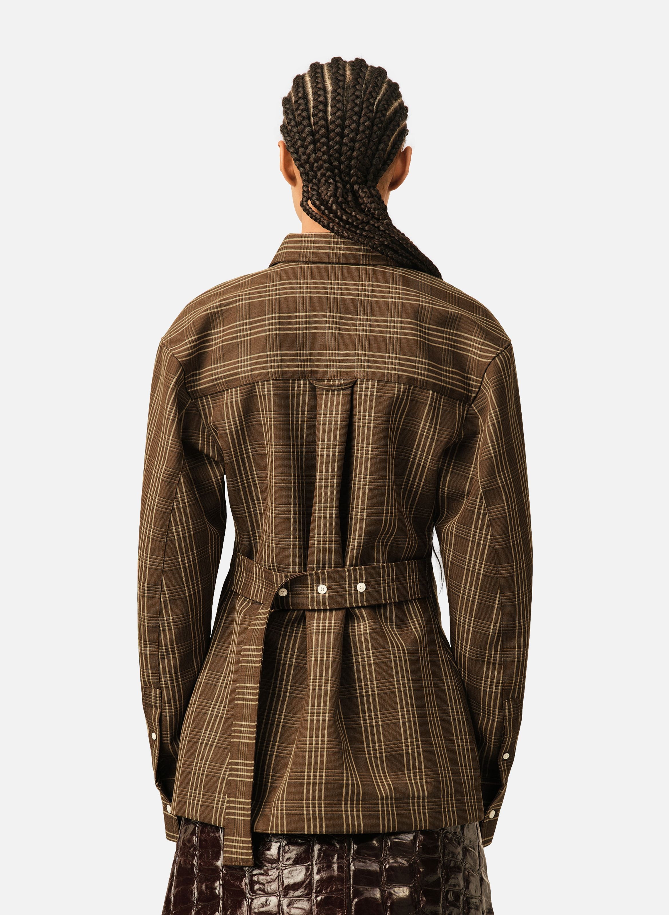 Chemise à carreaux cintrée en laine AMI PARIS Marron