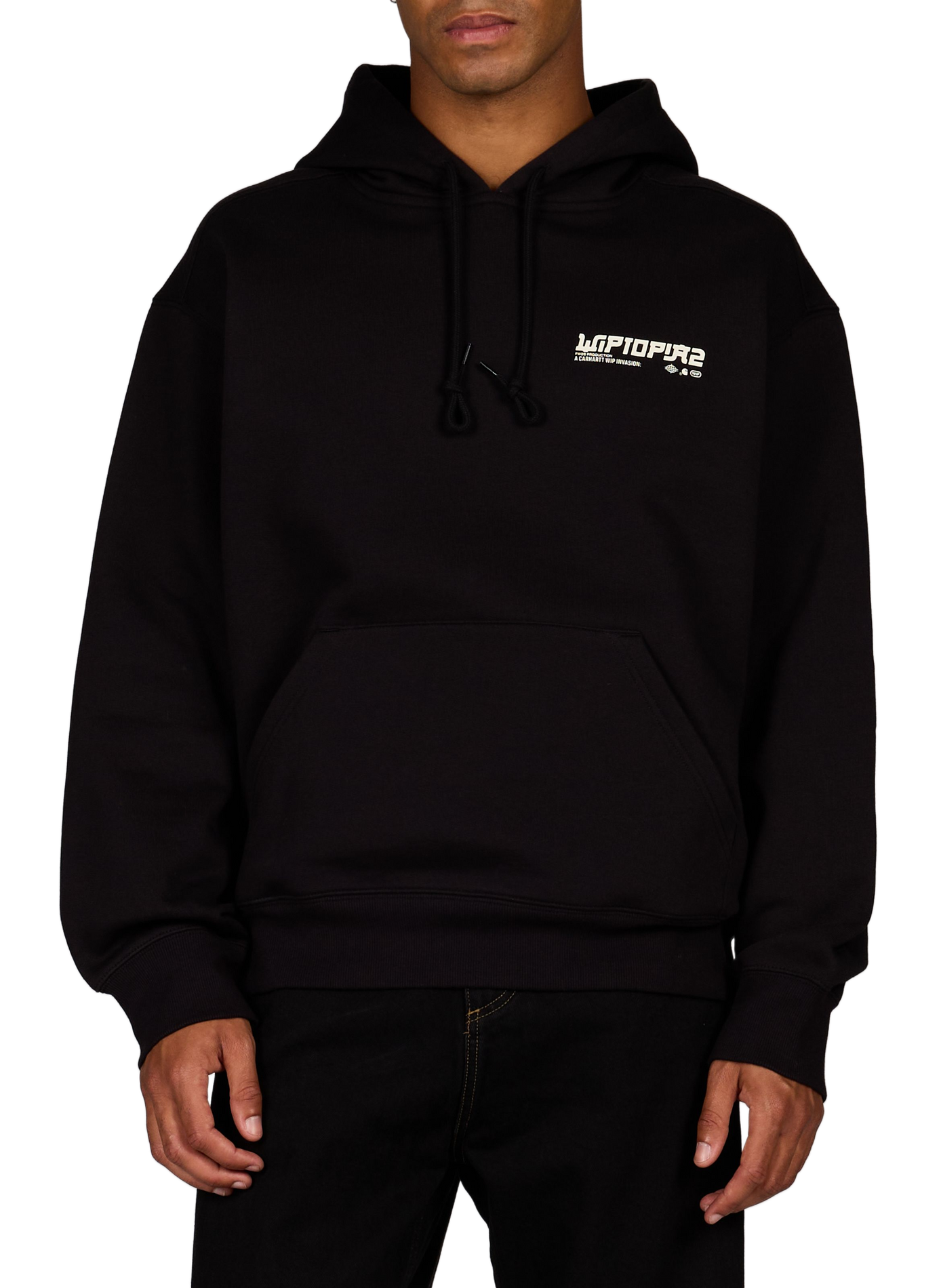 Straight hooded sweatshirt with screen print in blended cotton CARHARTT WIP Black