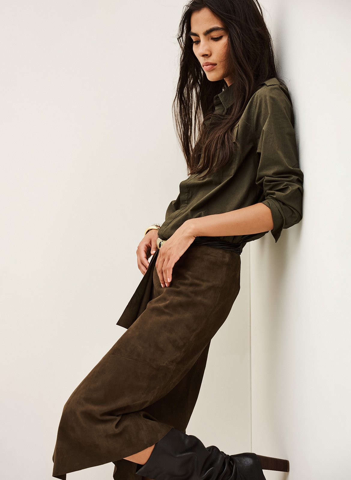 Jupe midi asymétrique en cuir naya BA&SH Marron