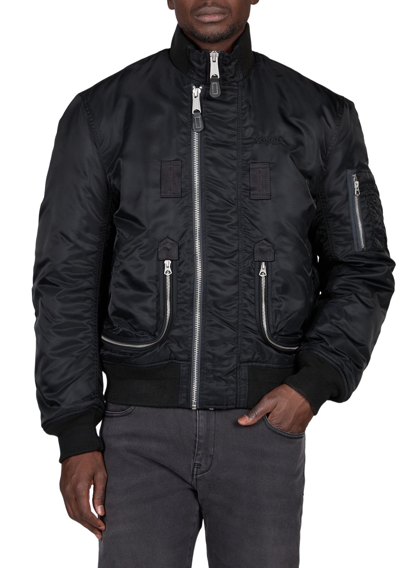 Gerader Reißverschluss-Blouson in Uni-Farbe SCHOTT Schwarz