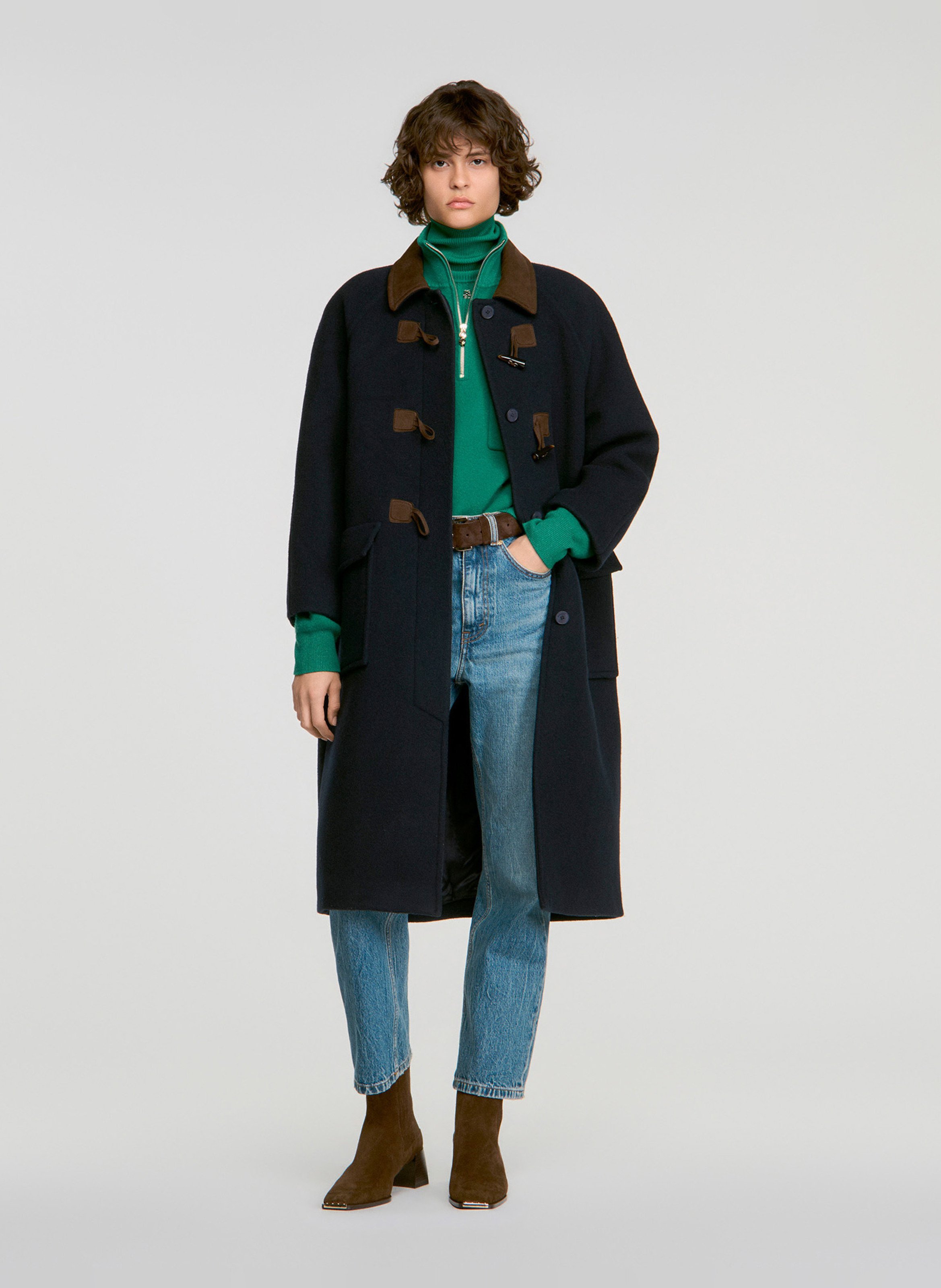 Manteau long brandebourg en laine mélangée SANDRO Bleu