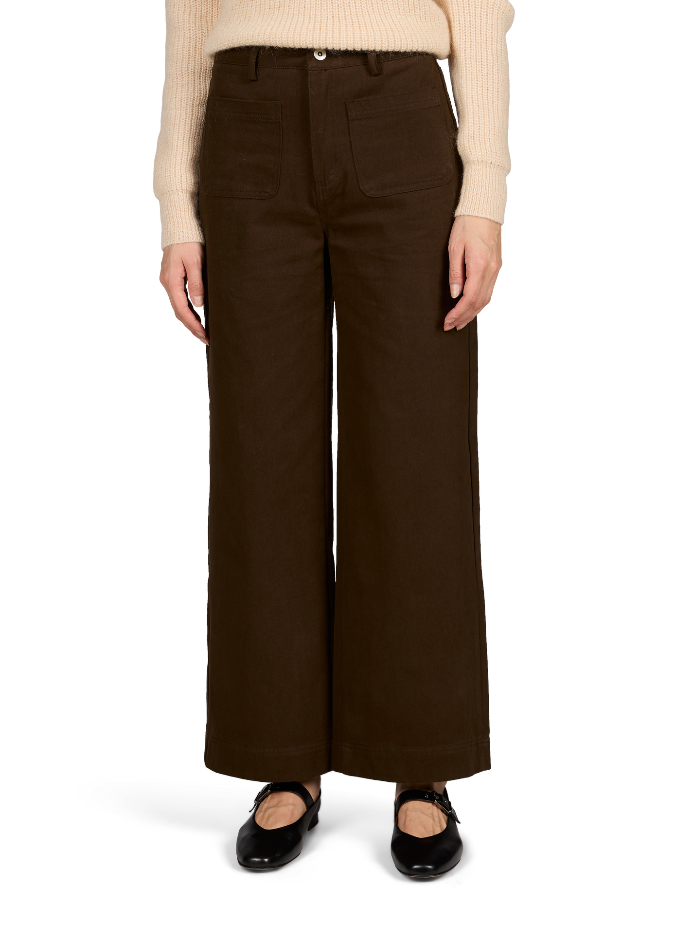 Wijde hoge taille broek in effen kleur GARANCE Bruin
