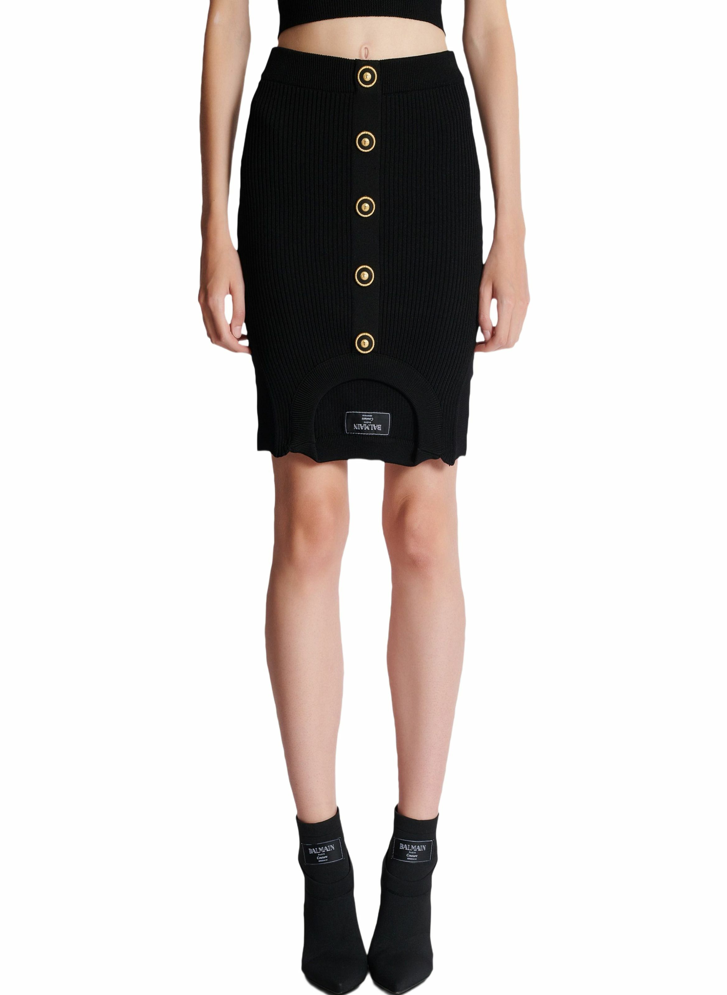 Jupe courte trompe-l'œil en maille côtelée BALMAIN Noir