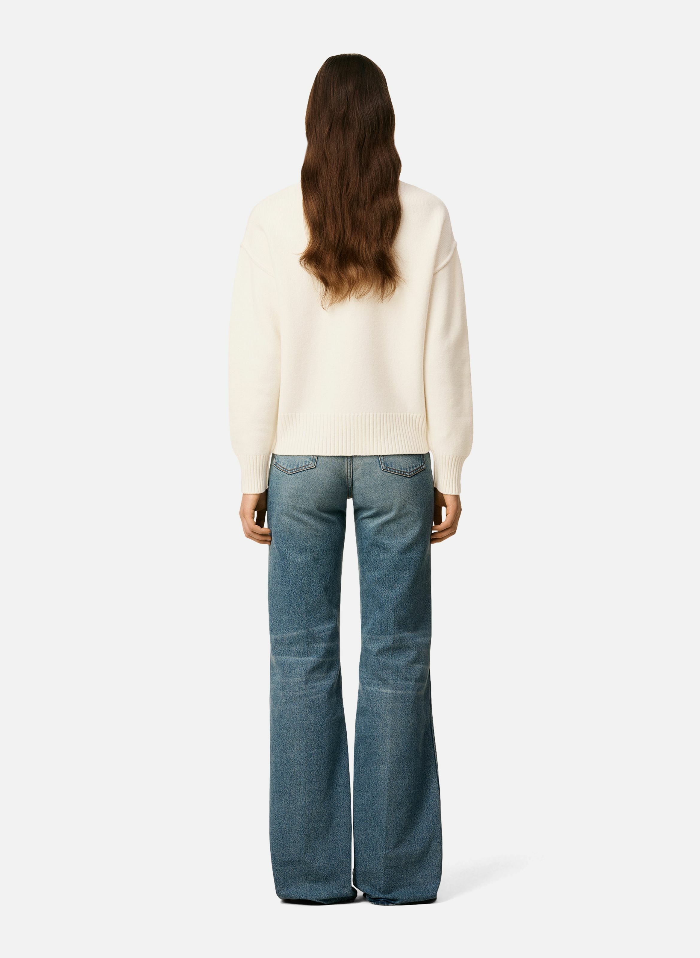 Pull col rond ami de coeur en laine unisexe AMI PARIS Blanc