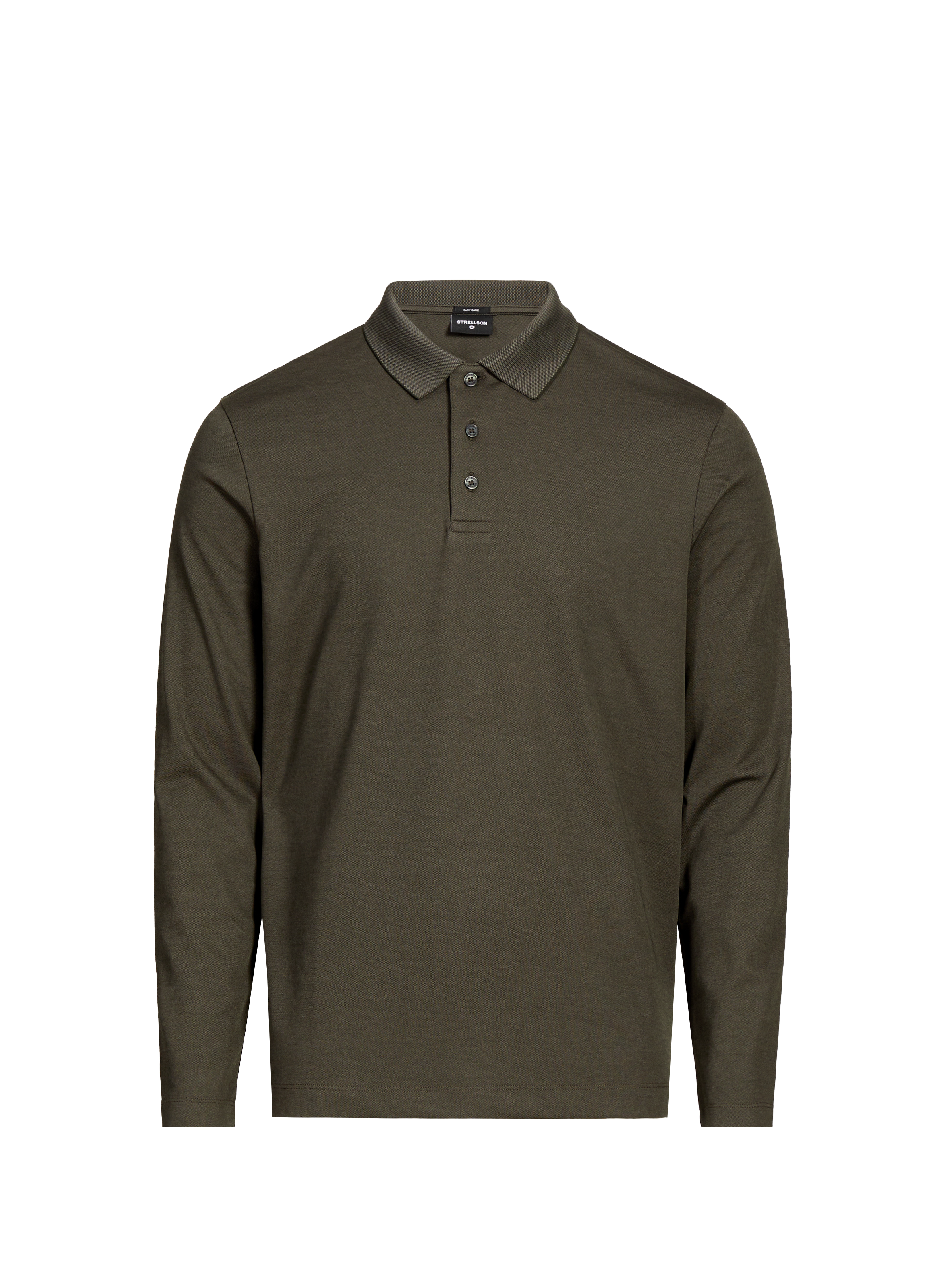 STRELLSON Long-sleeve cotton blend polo shirt Khaki