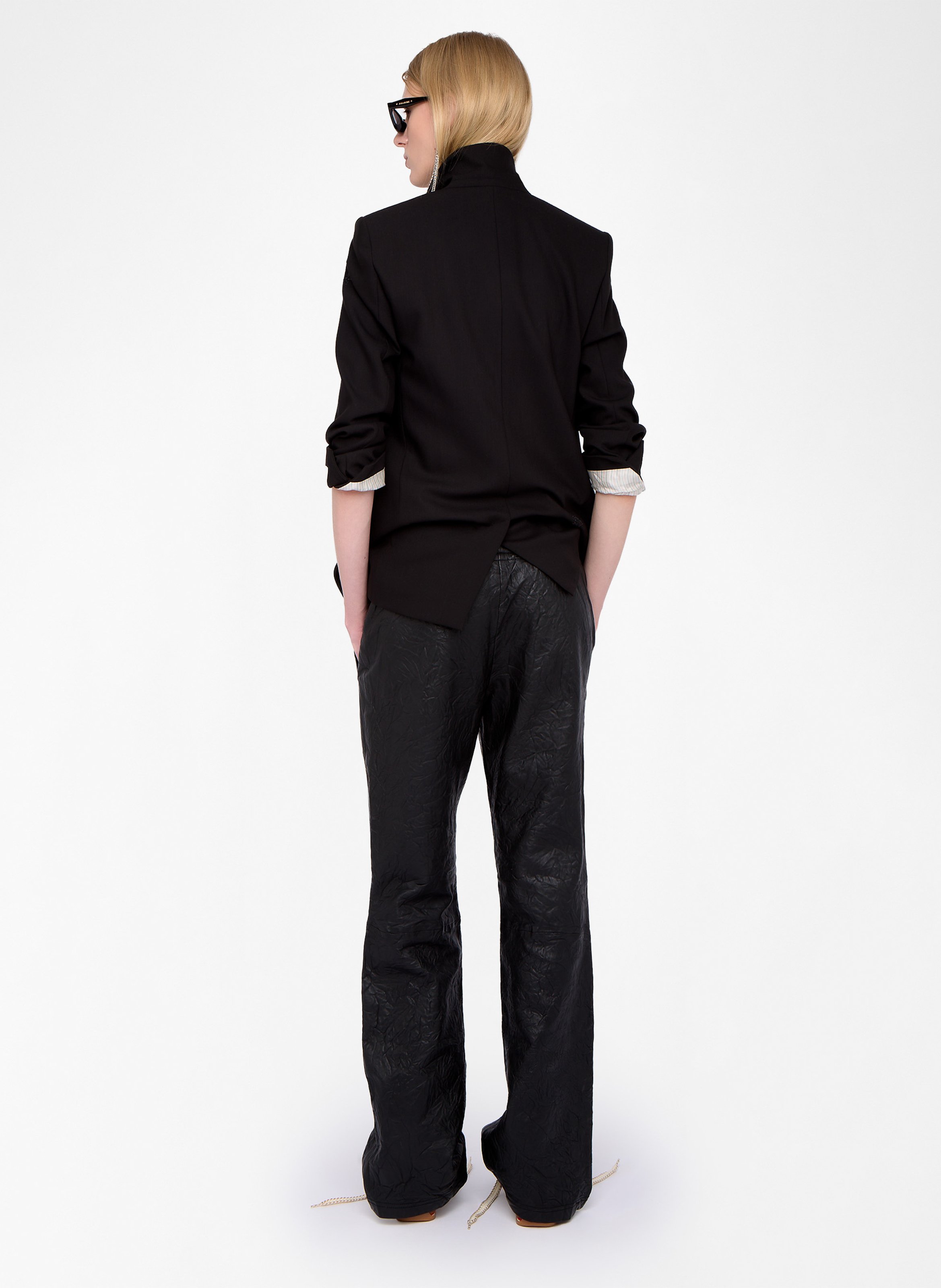 Pantalon droit en cuir pocha ZADIG&VOLTAIRE Noir