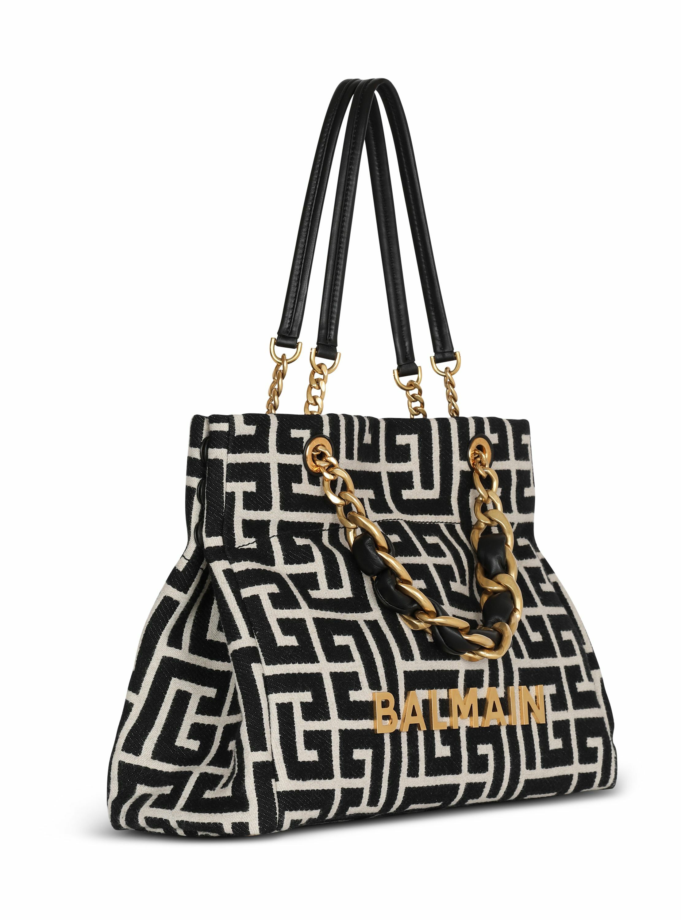 Sac cabas 1945 soft en toile jacquard à monogramme pb BALMAIN Noir