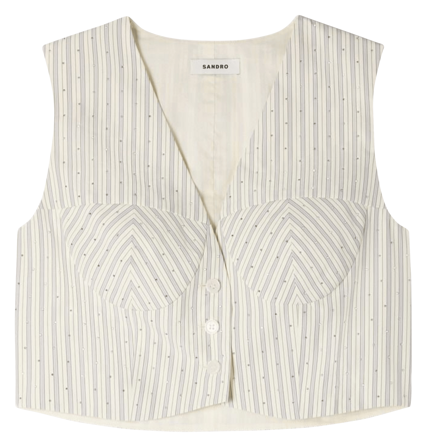 Top col v à rayures SANDRO Beige