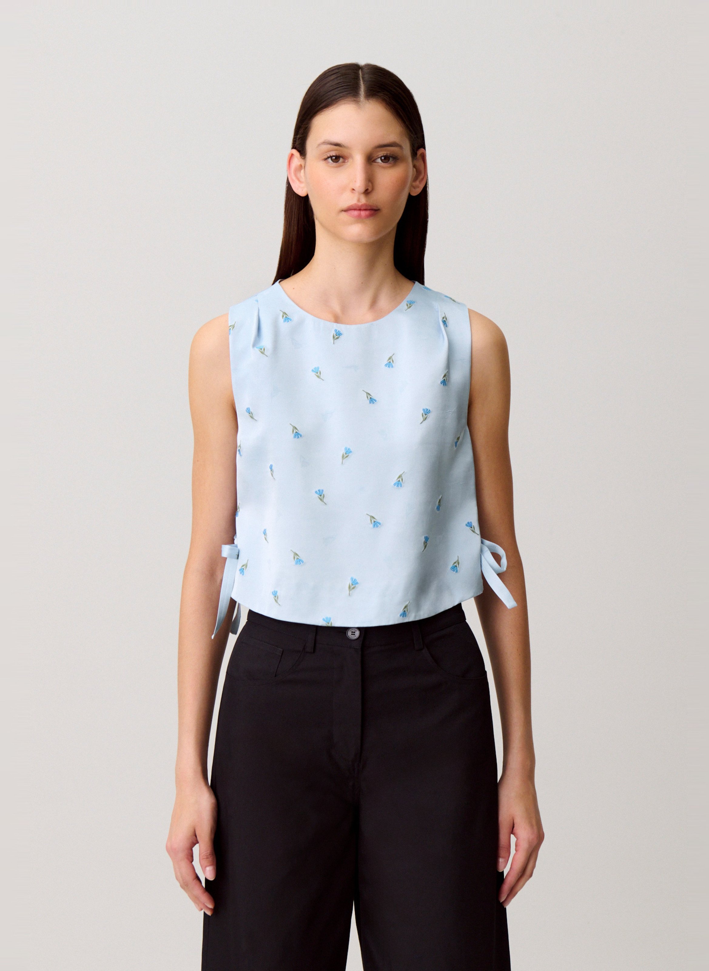 Top court imprimé col rond CLAUDIE PIERLOT Bleu