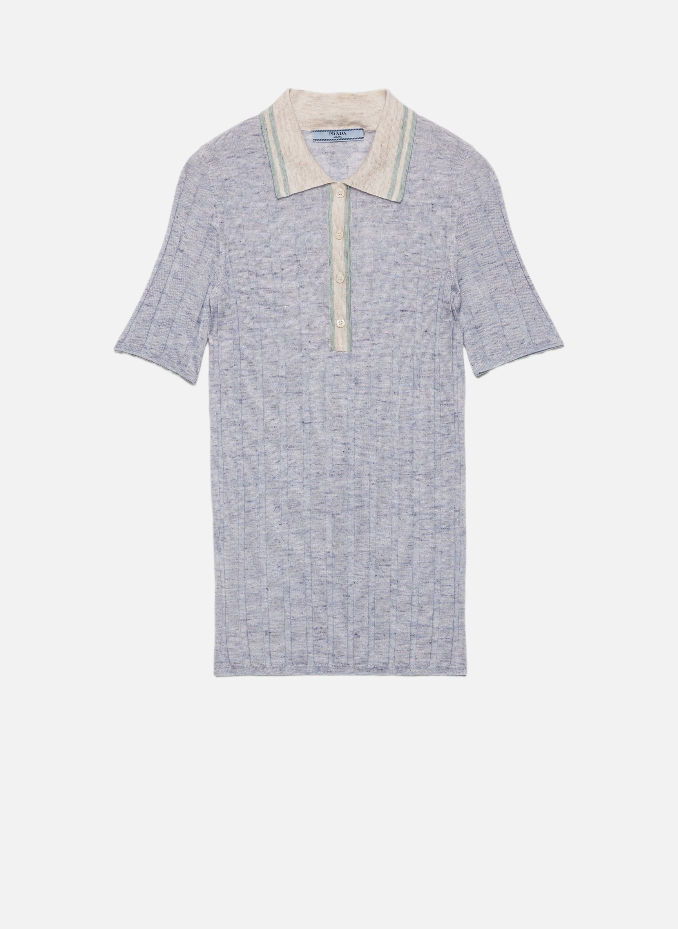 Pull polo en cachemire, soie et lin PRADA Bleu