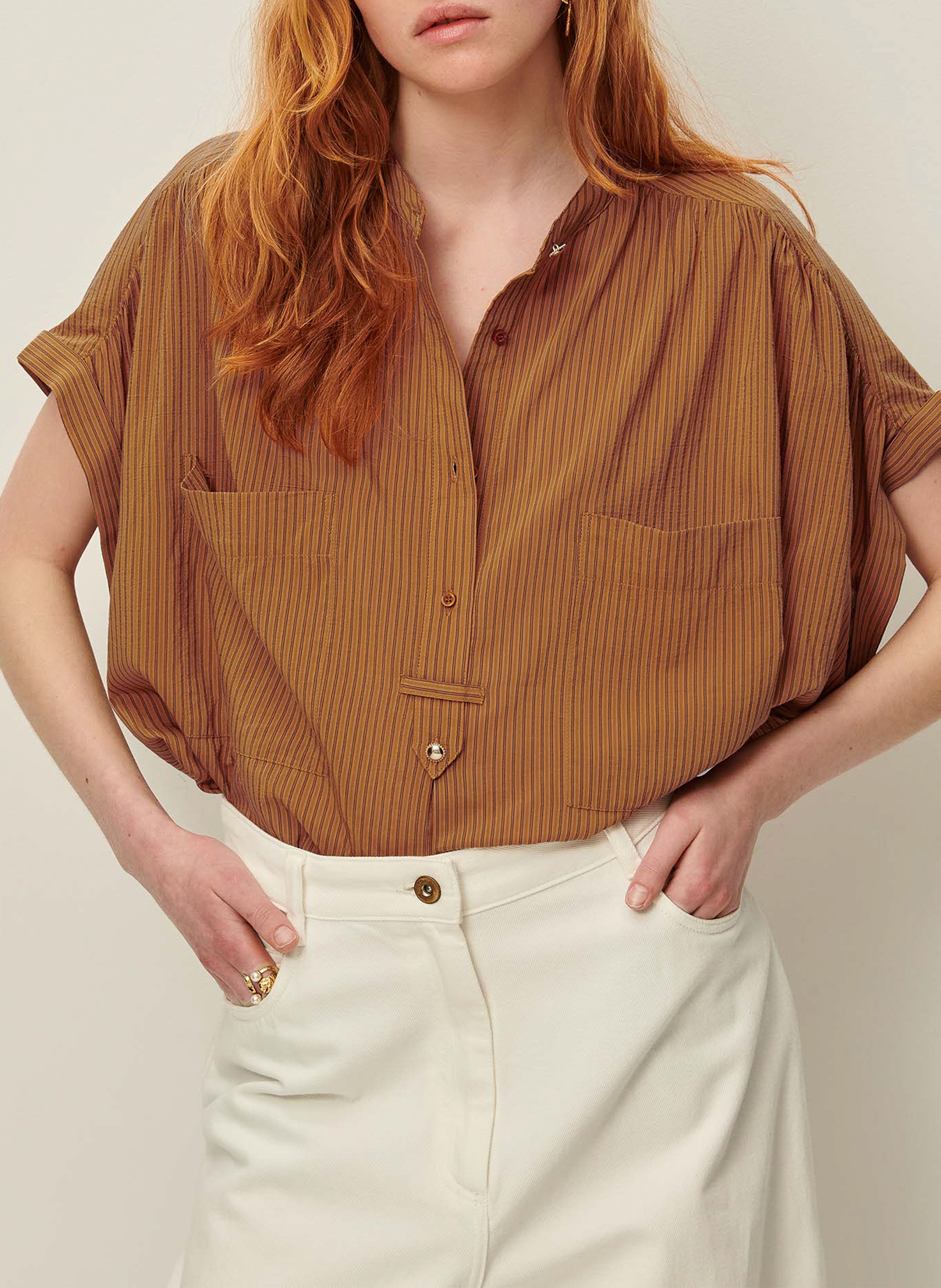 Chemise col rond rayée camille SESSUN Beige