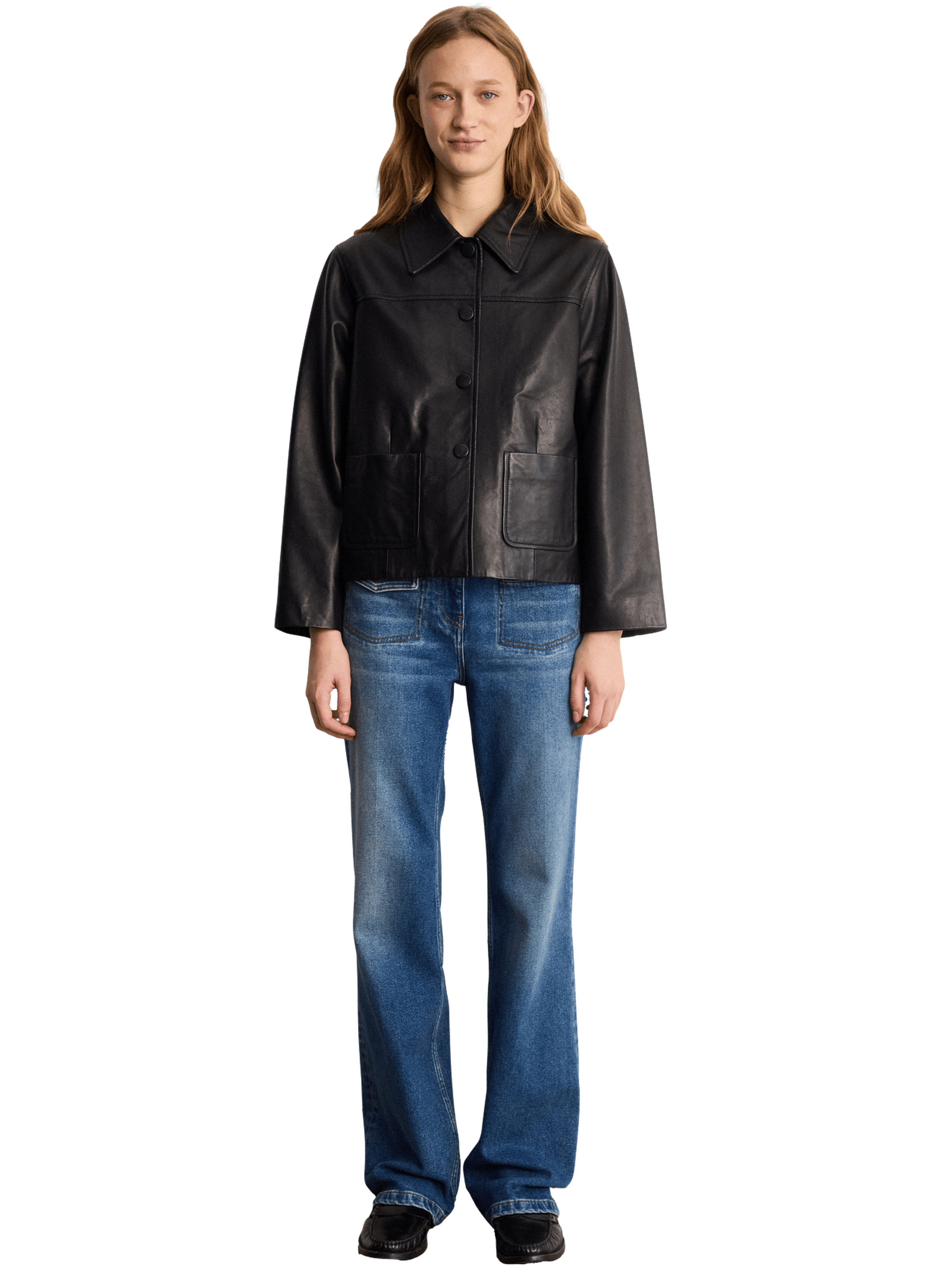 Veste courte en cuir lisse - joana PABLO Noir