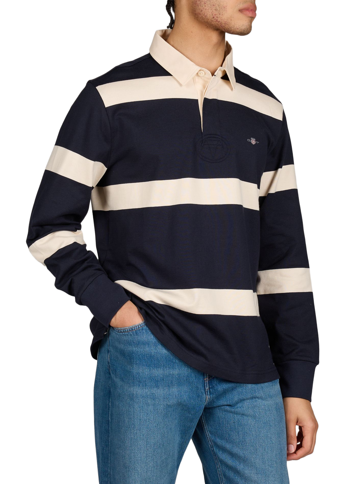 Long-sleeved polo with wide stripes GANT Blue