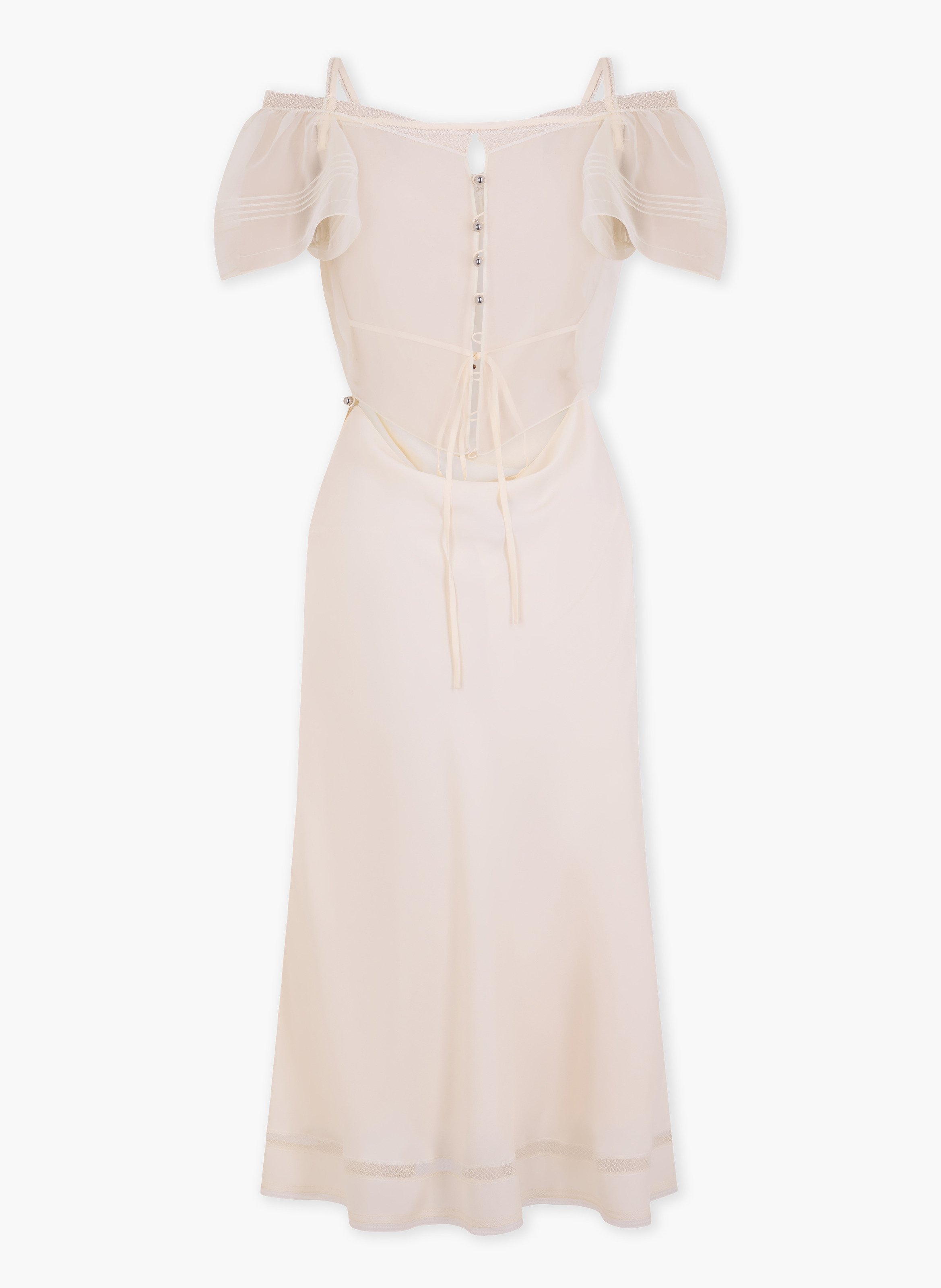 Robe midi en crêpe de viscose avec bretelles et manches courtes découpées RABANNE Blanc