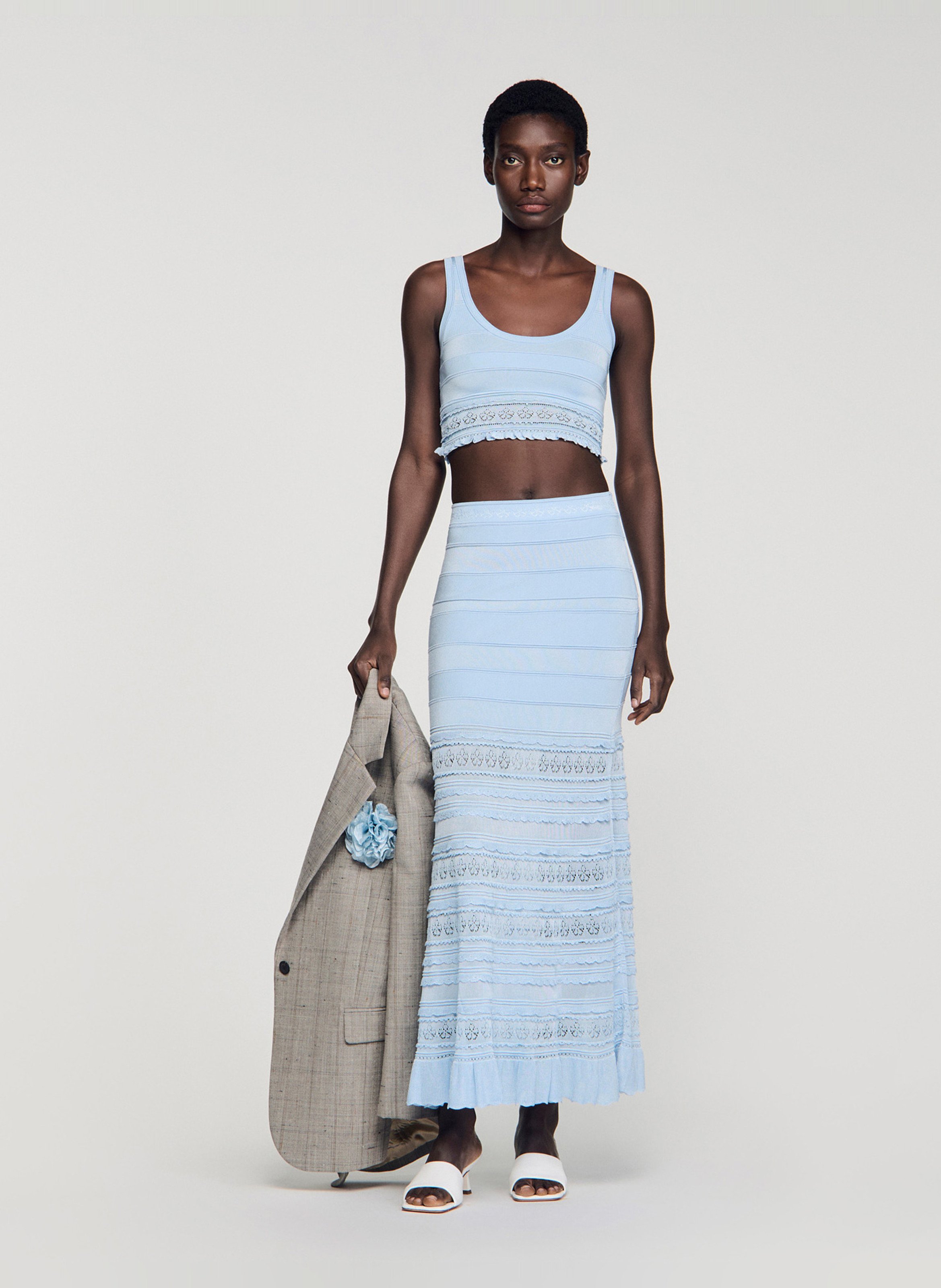 Jupe longue en maille SANDRO Bleu