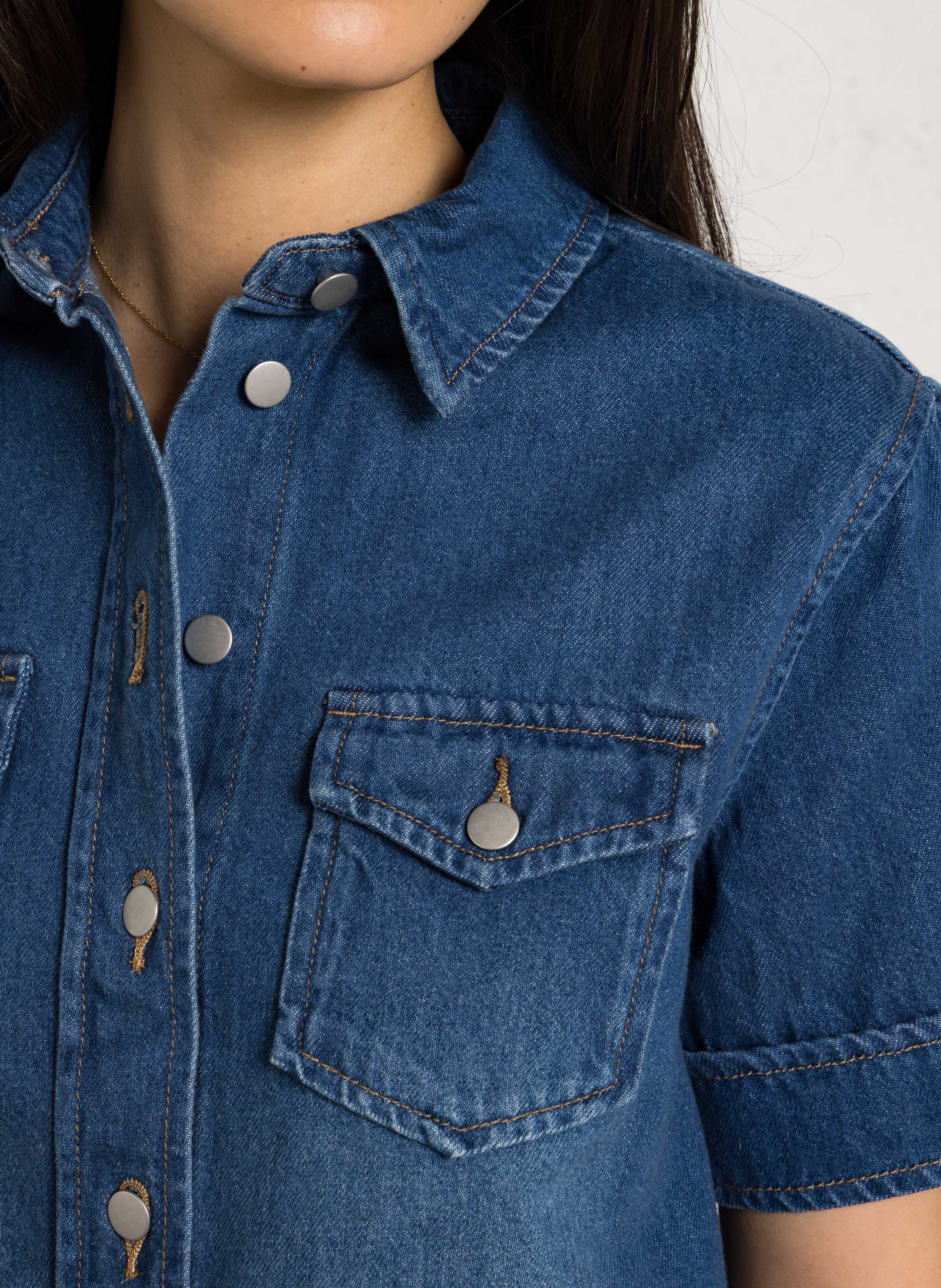 Chemise col classique en denim de coton diego MAISON 123 Bleu