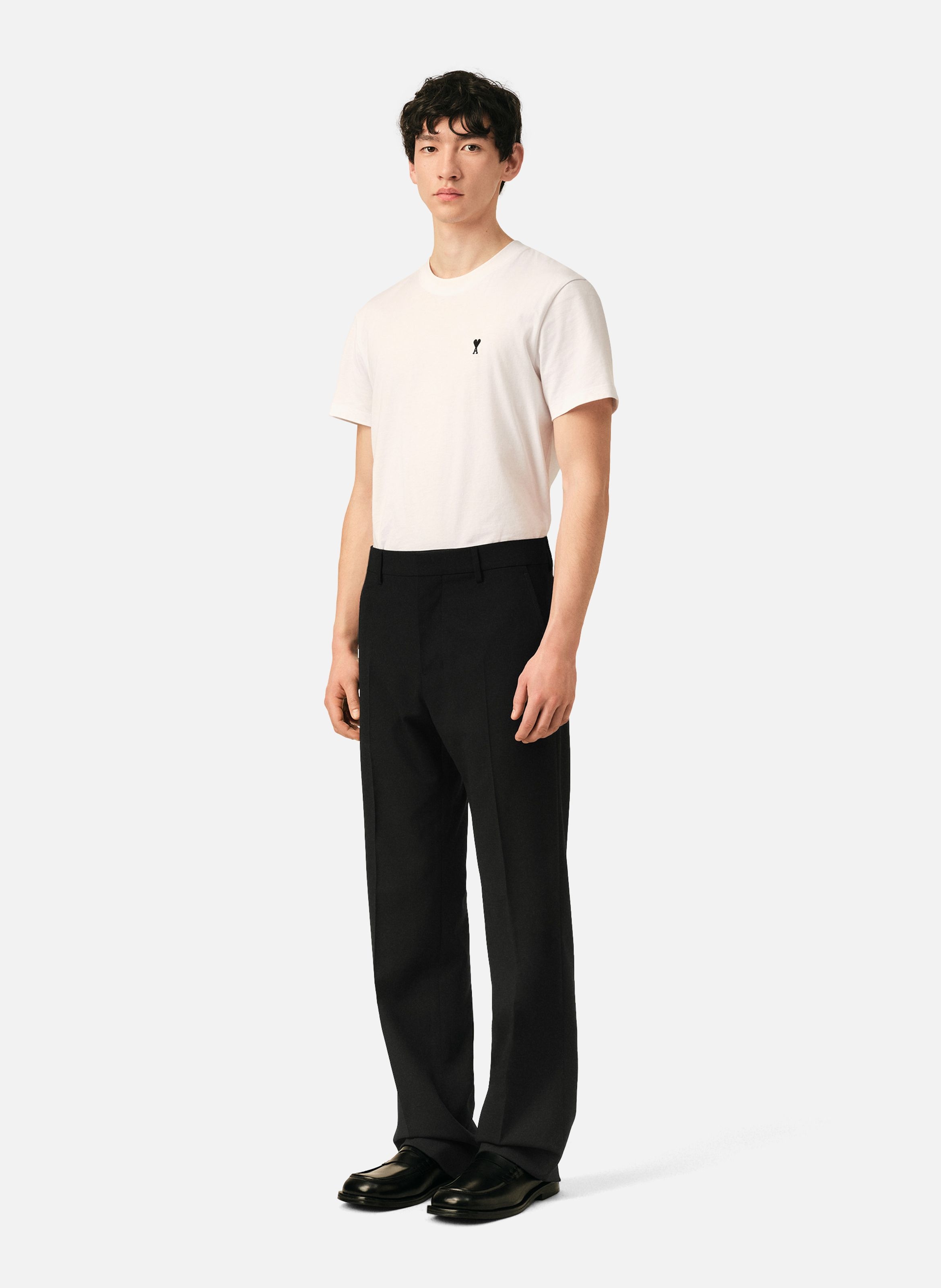 Pantalon coupe droite en laine AMI PARIS Noir