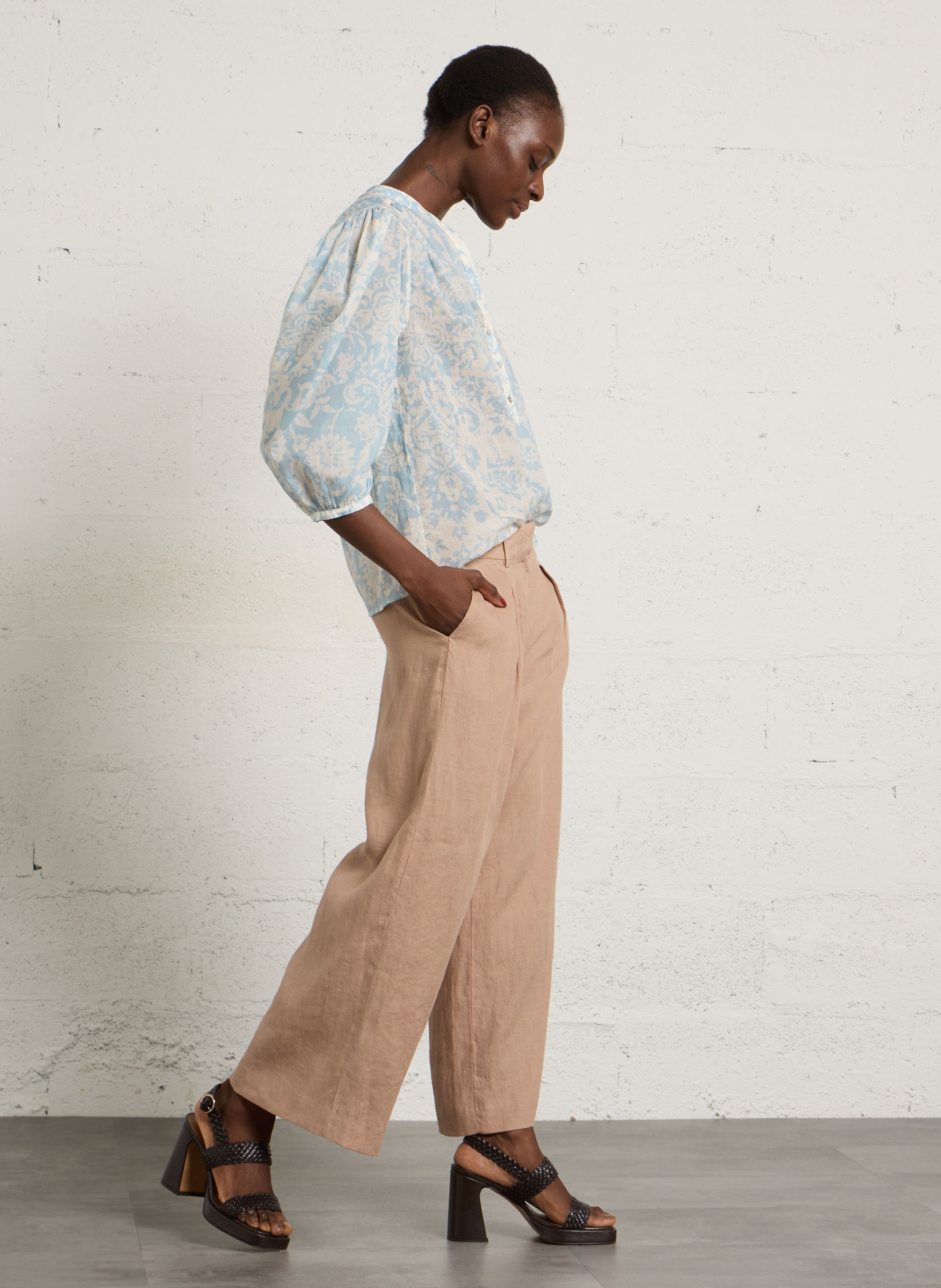 Pantacourt large en lin tino | Rose MAISON 123 Femme