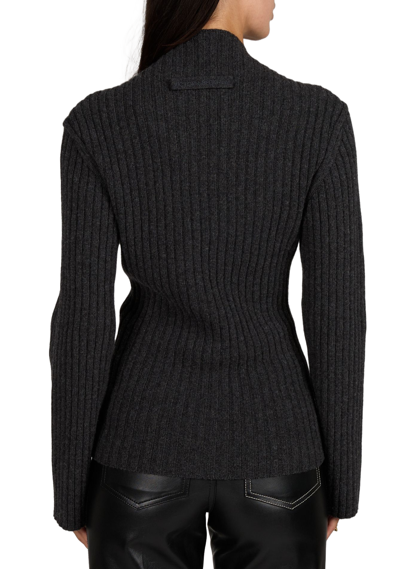 Straight round neck sweater in wool and cashmere blend VICTORIA BECKHAM Brown