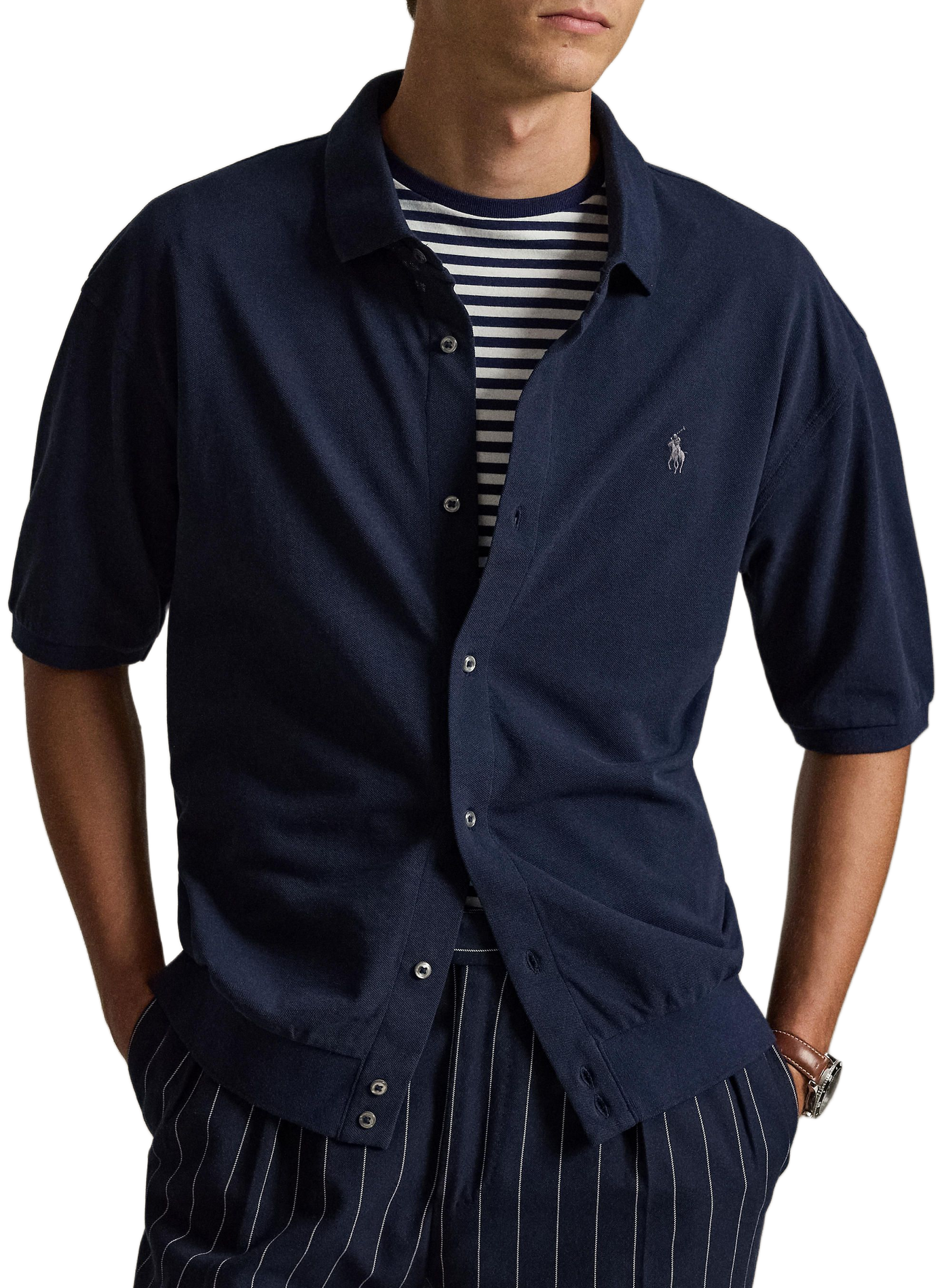 Short-sleeved shirt with embroidered logo in cotton POLO RALPH LAUREN Blue