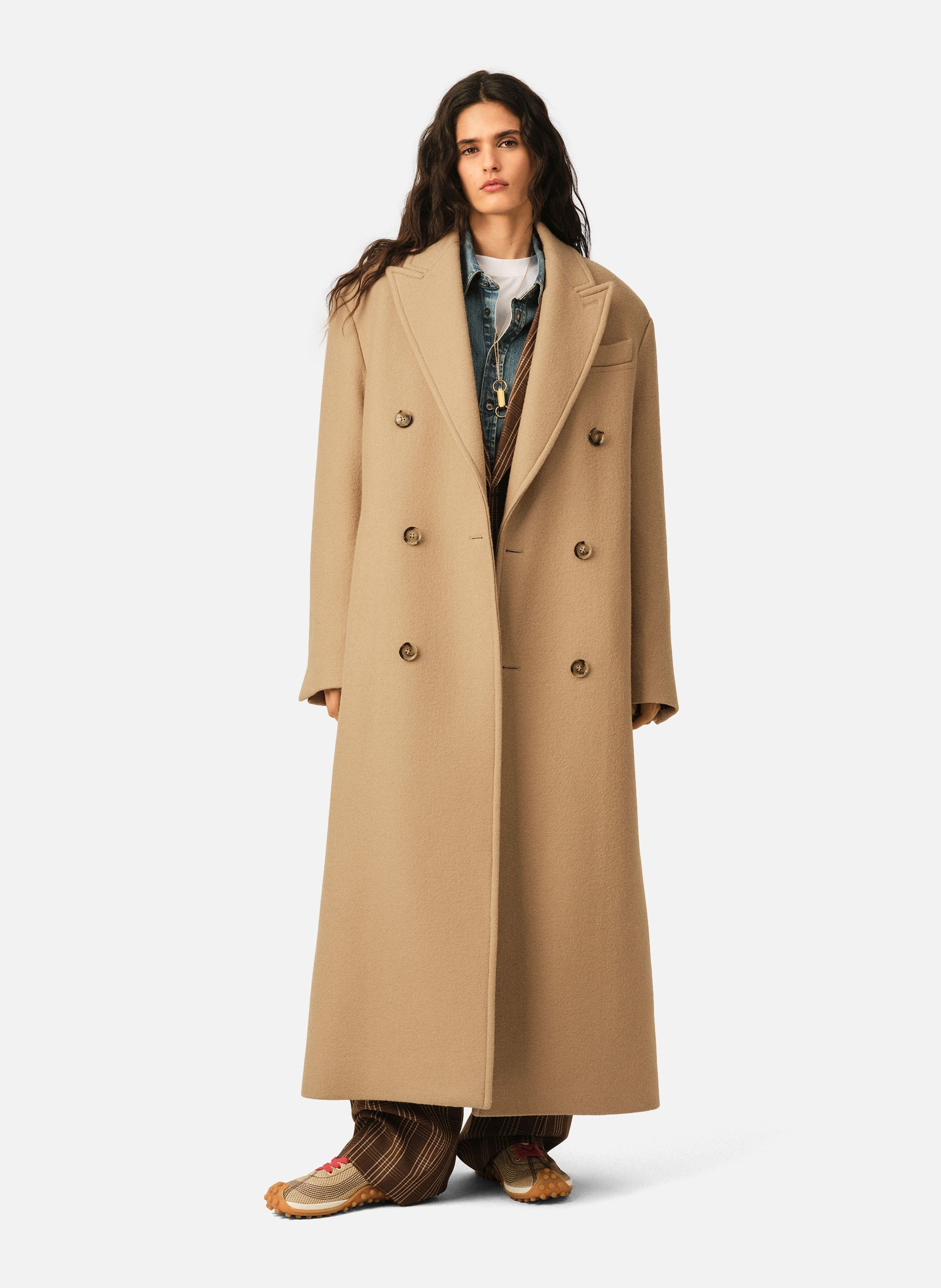 Manteau long double boutonnage en laine AMI PARIS Beige