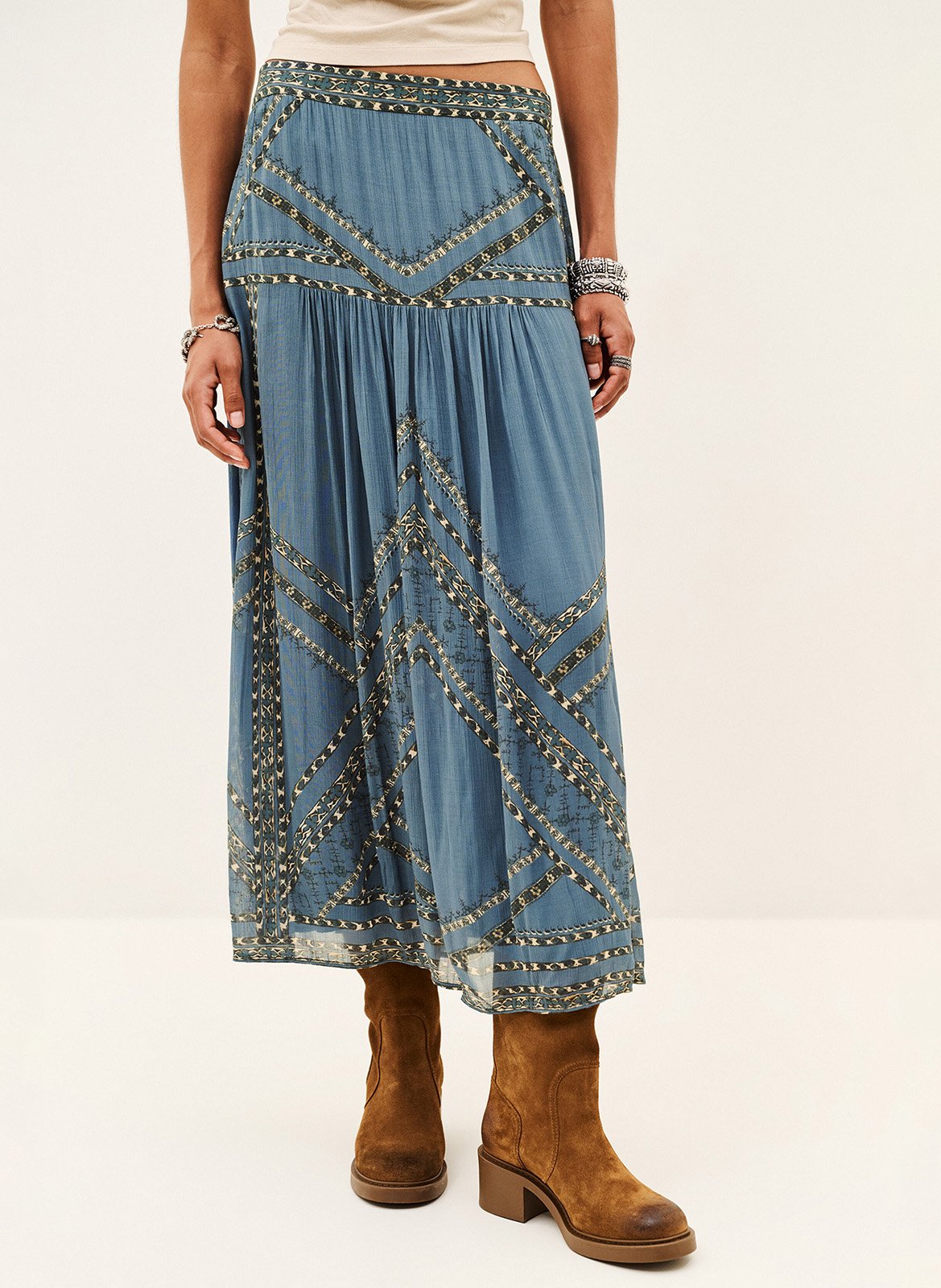 Jupe midi droite imprimée pearl BA&SH Bleu