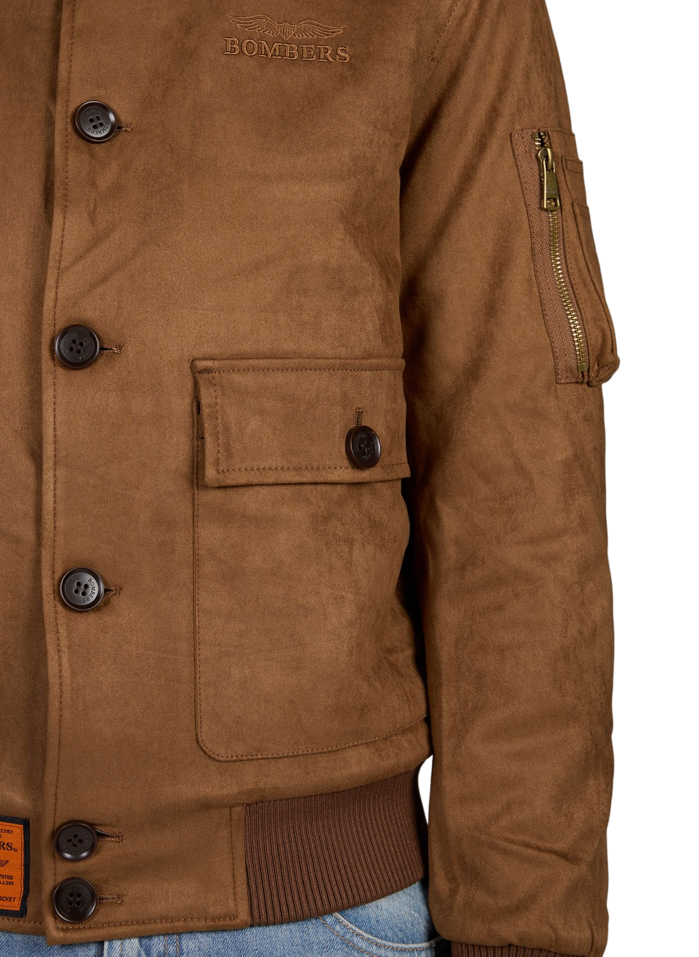 Blouson col montant uni en suède BOMBERS ORIGINAL Marron