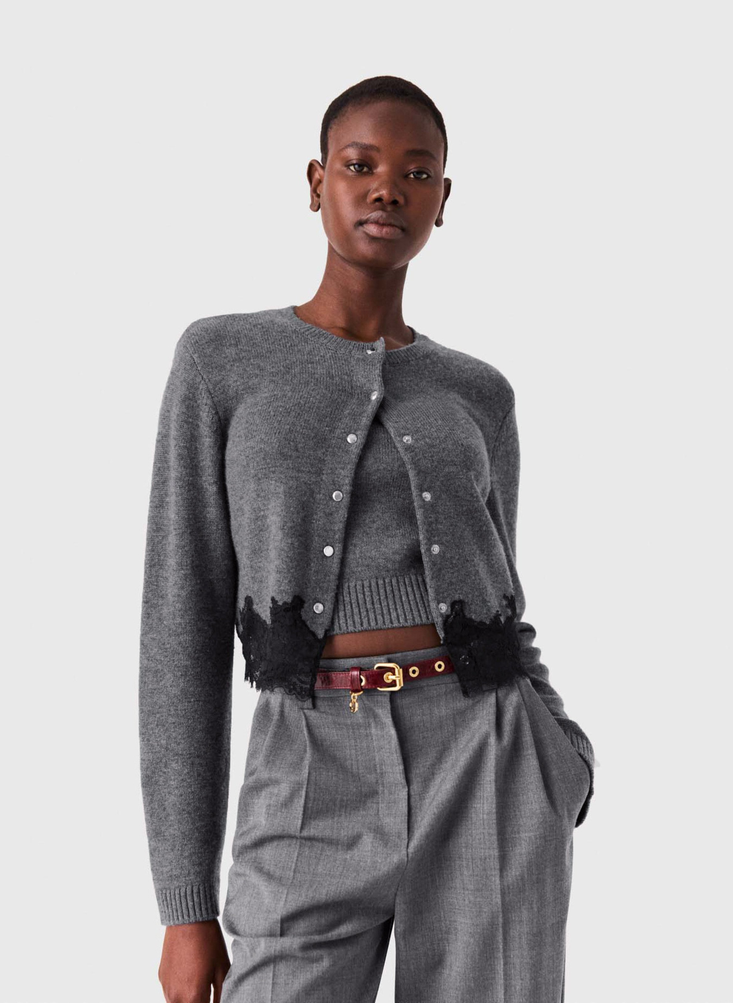 Gilet droit en laine MAJE Gris