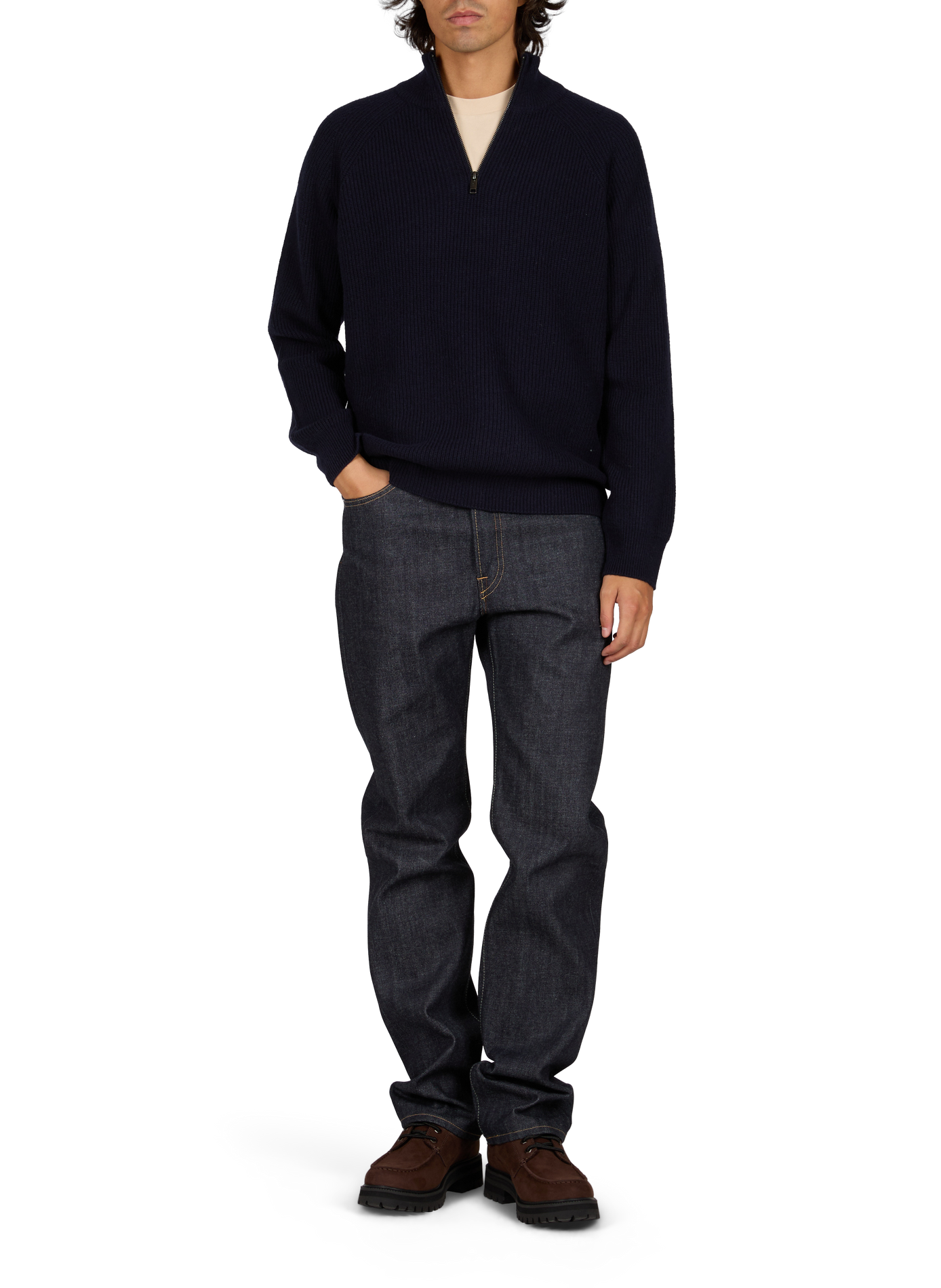 Pull droit col montant en laine AIGLE Bleu