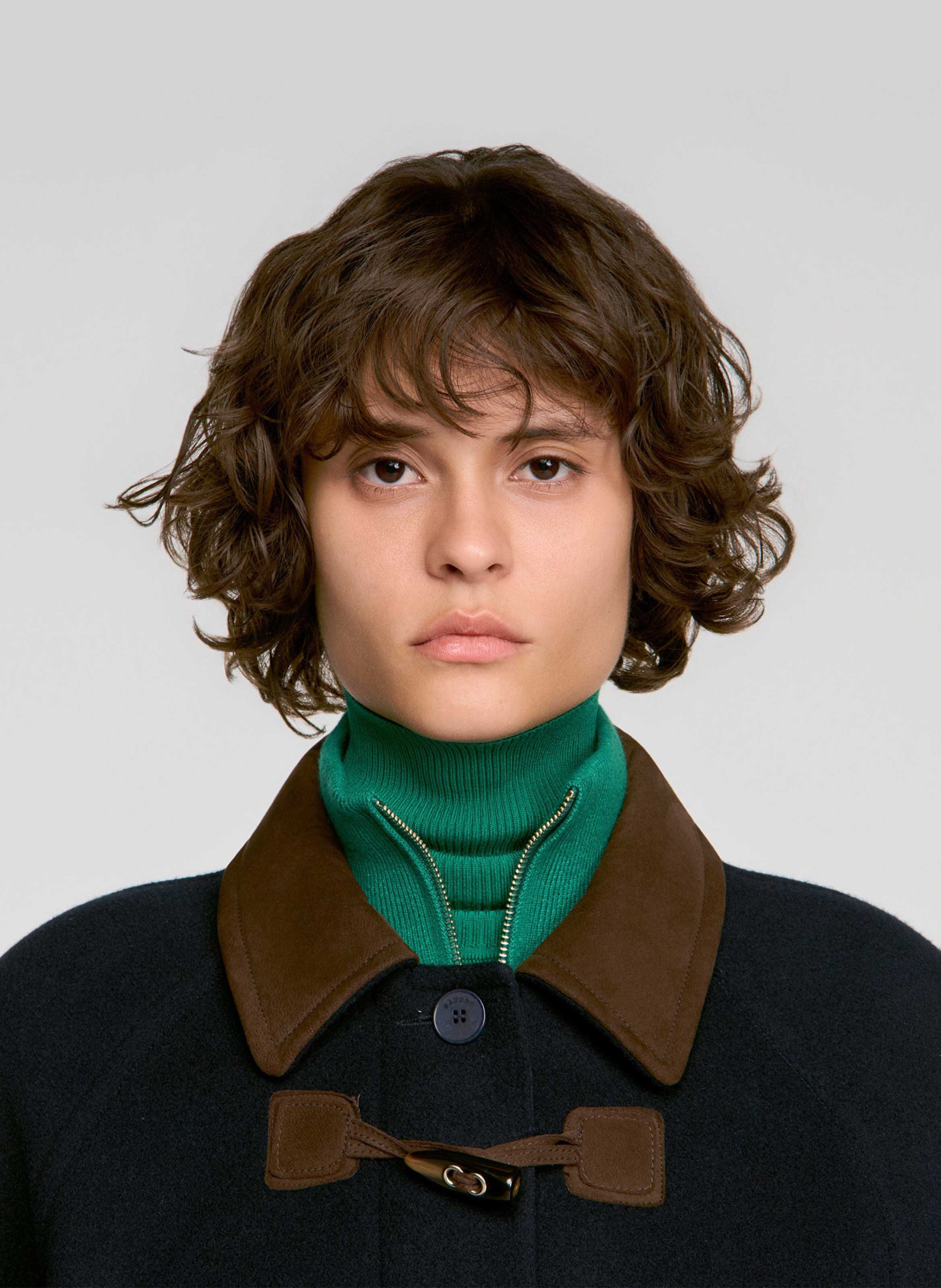 Manteau long brandebourg en laine mélangée SANDRO Bleu