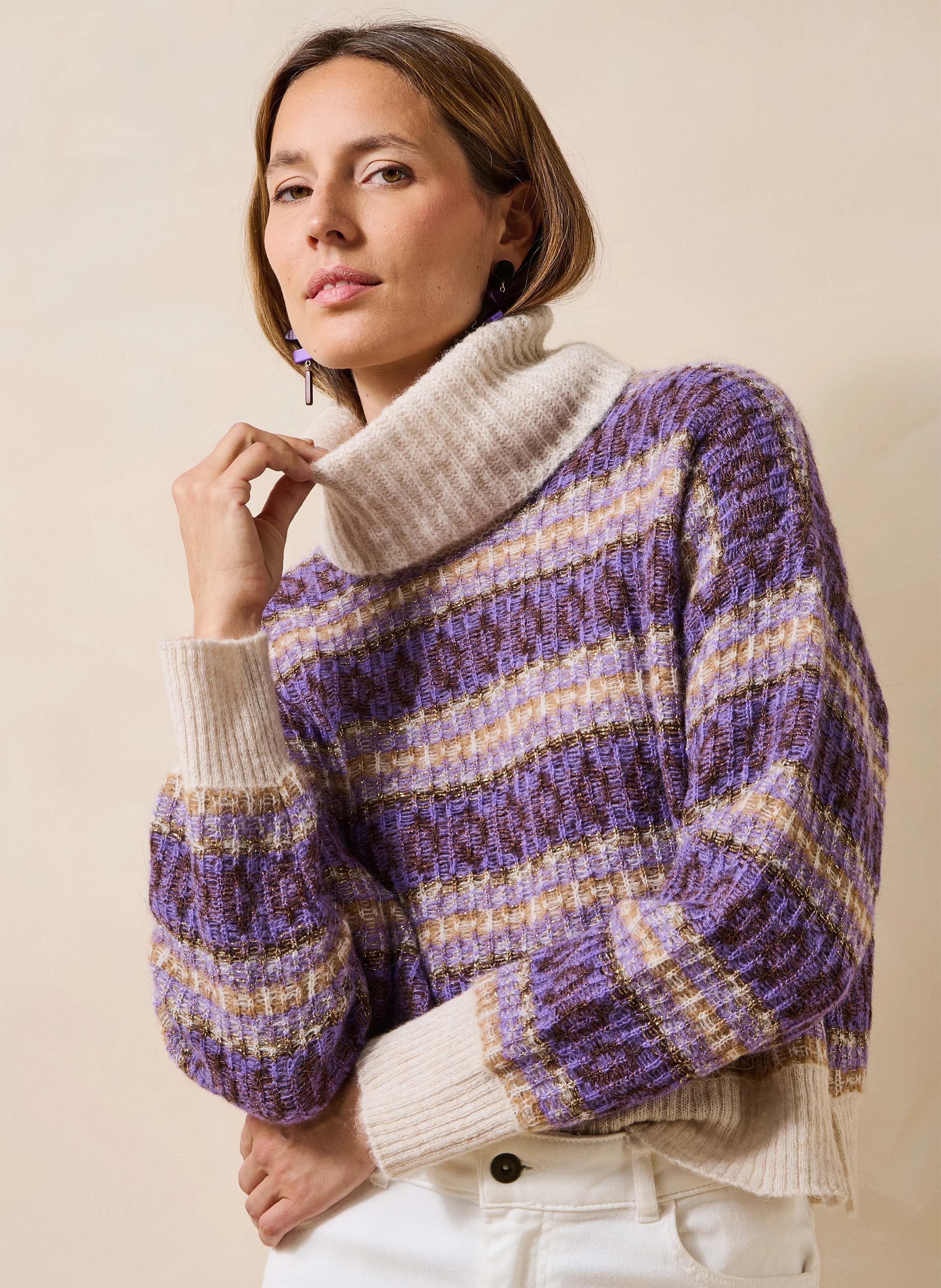 Oversized gebreide trui met opstaande kraag LA FEE MARABOUTEE Paars