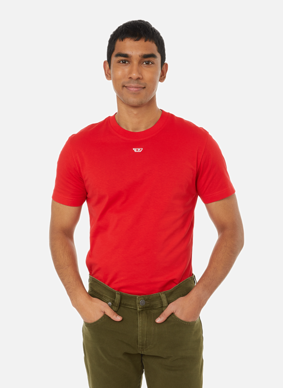 DIESEL T-shirt à patch monogramme en coton Rouge