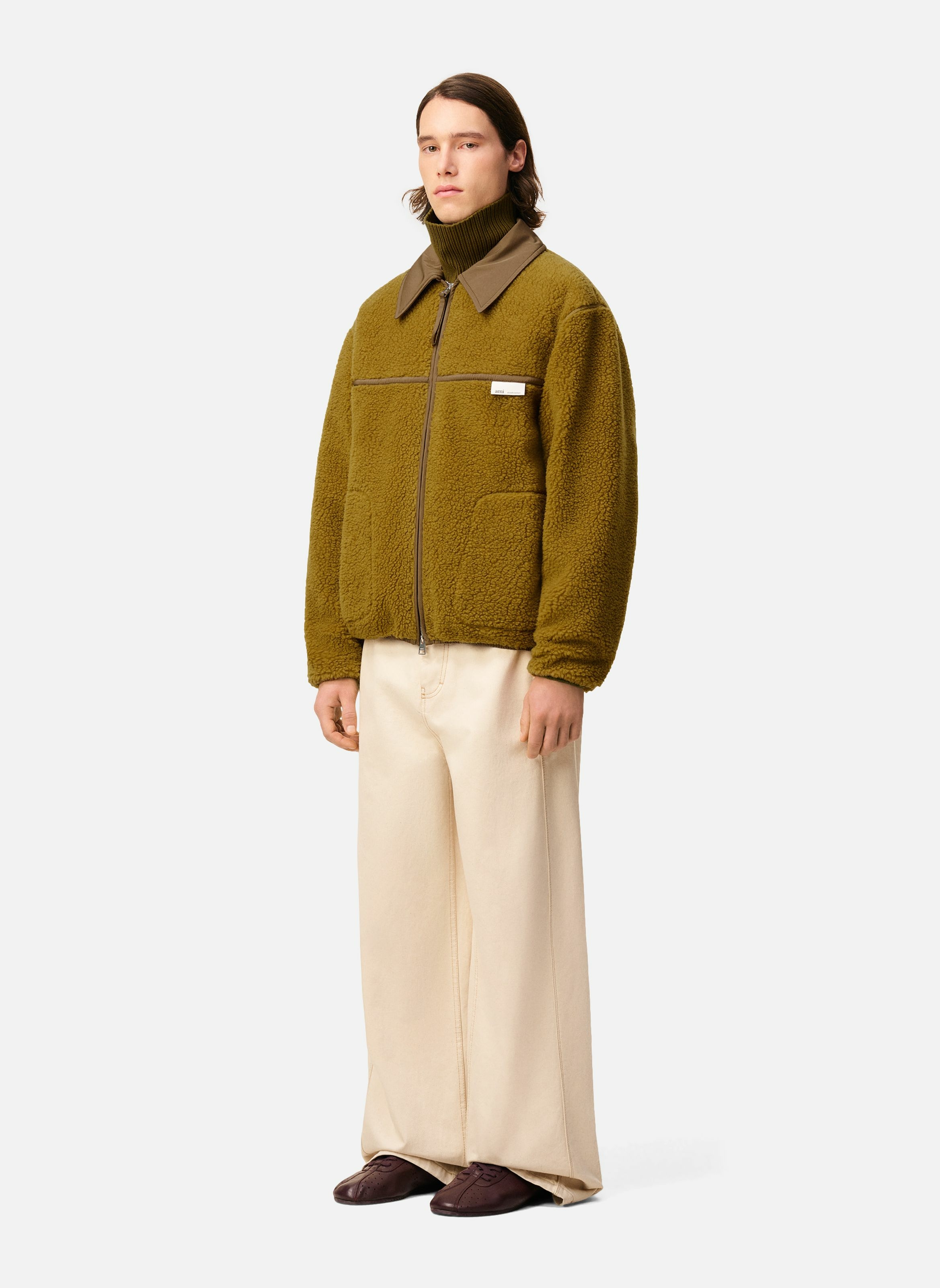 Veste zippée polaire en laine AMI PARIS Vert