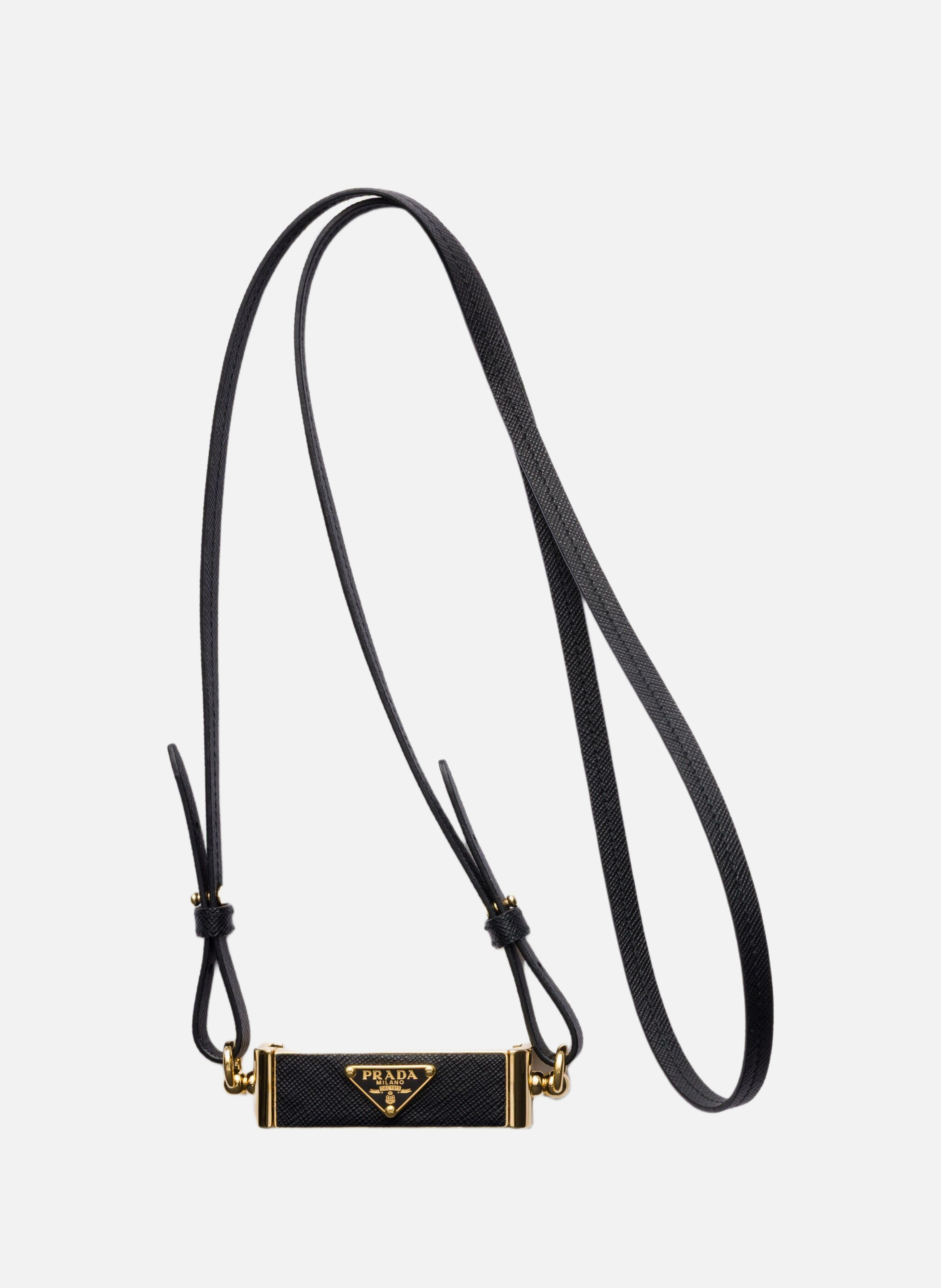 PRADA Étui pour smartphone en métal et cuir saffiano Noir