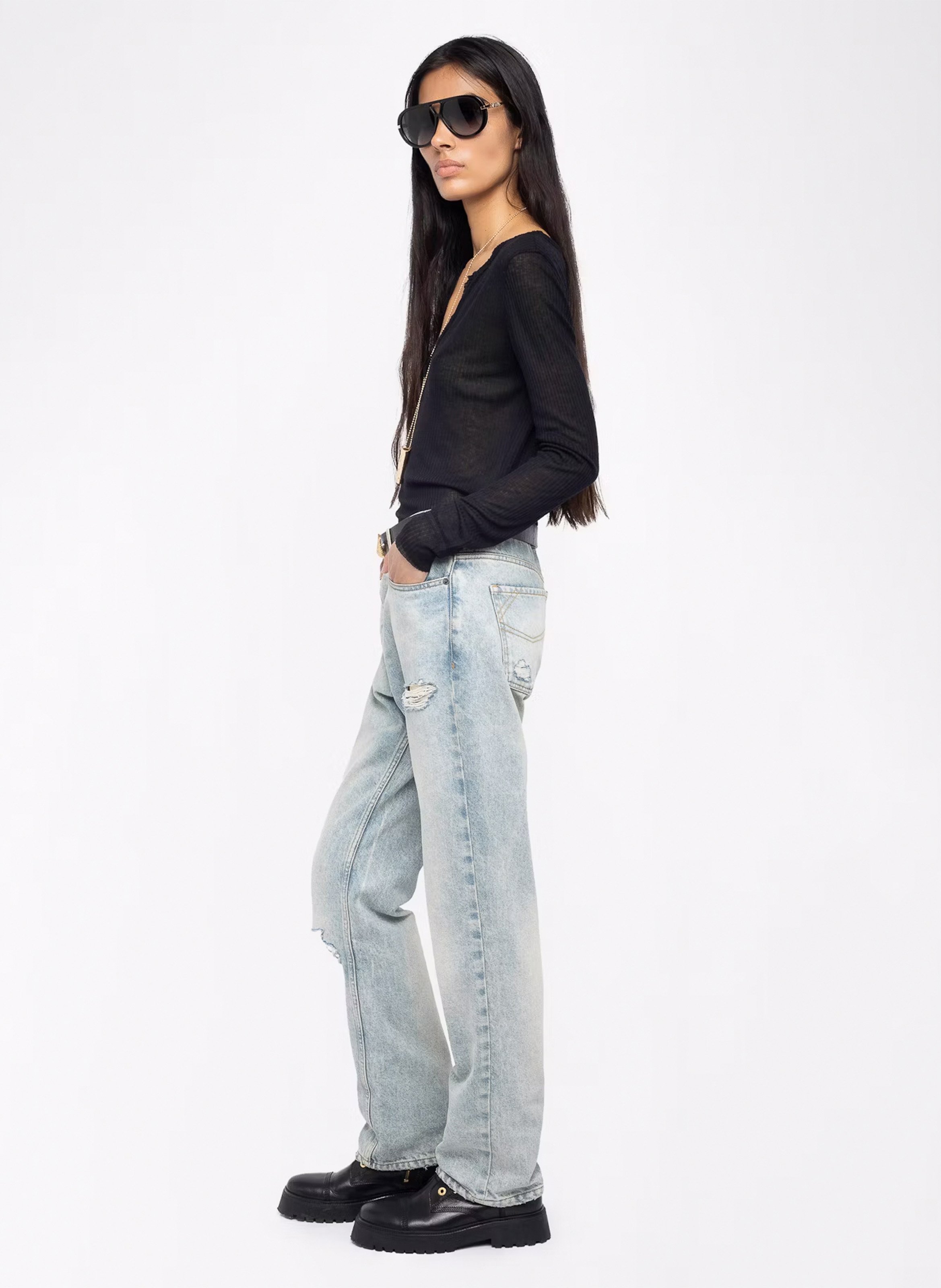 Top droit col tunisien en coton tani ZADIG&VOLTAIRE Noir