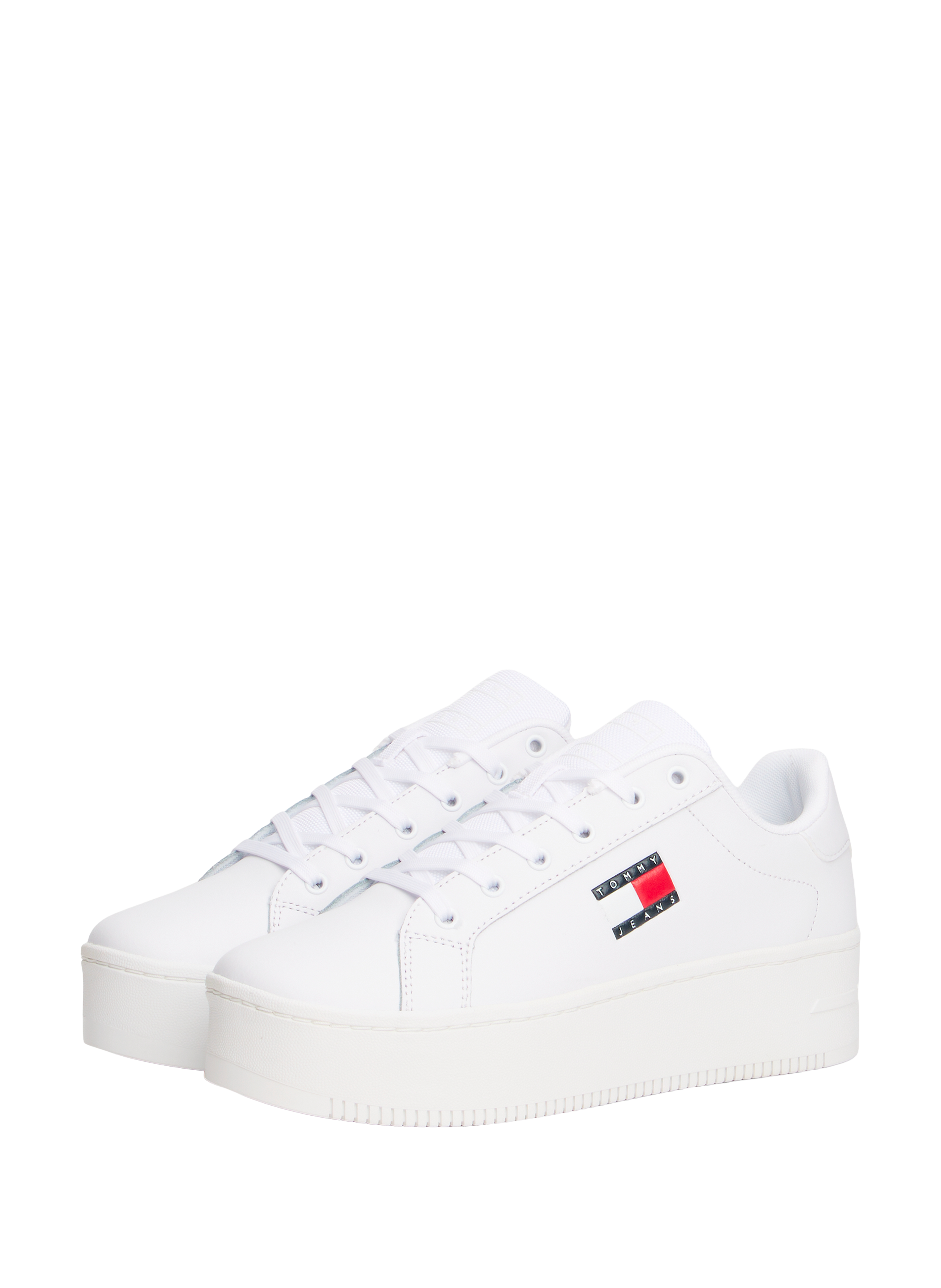 Mixed leather low-top sneakers TOMMY HILFIGER White