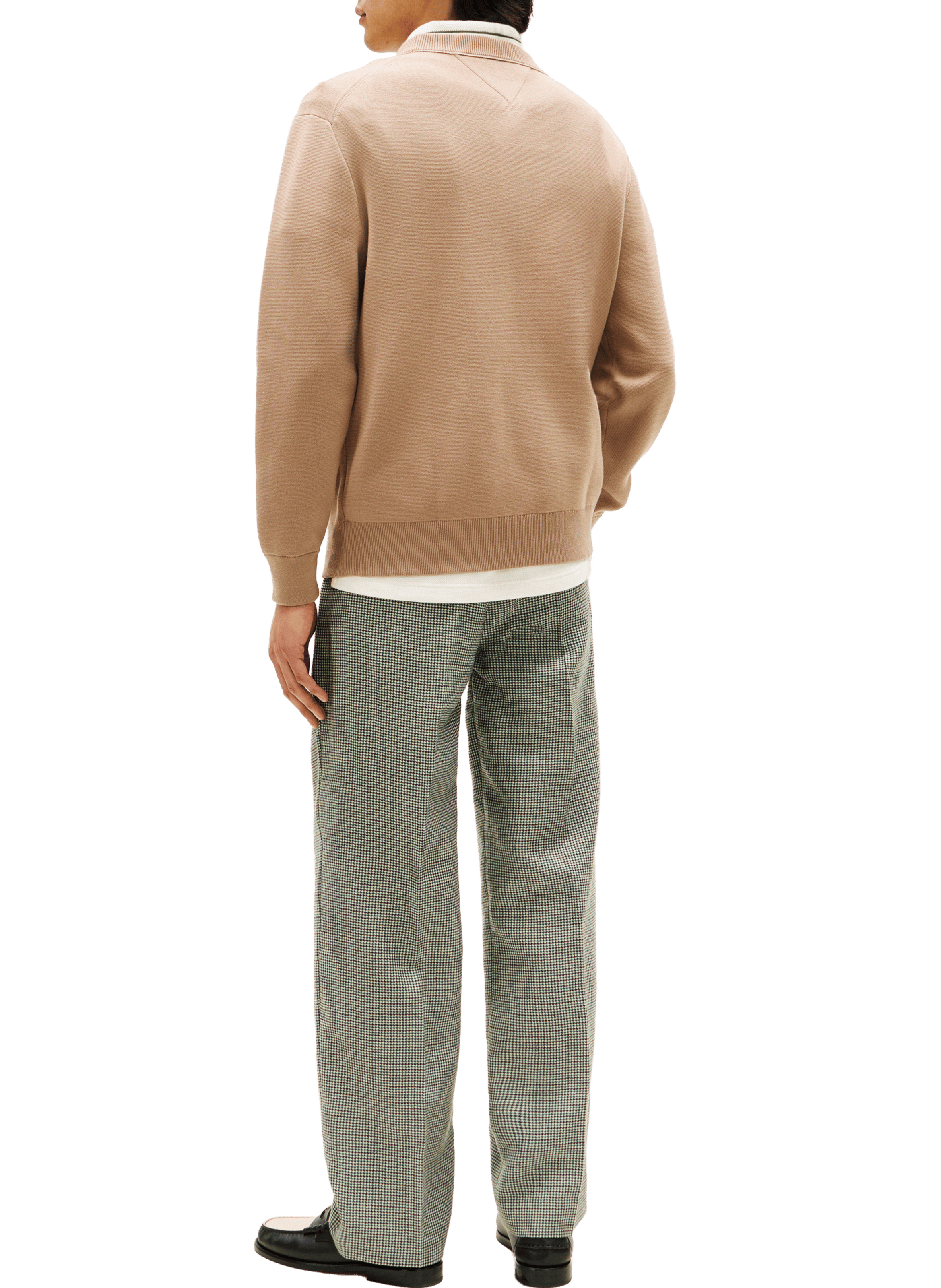 Round neck textured cotton blend sweater TOMMY HILFIGER Beige