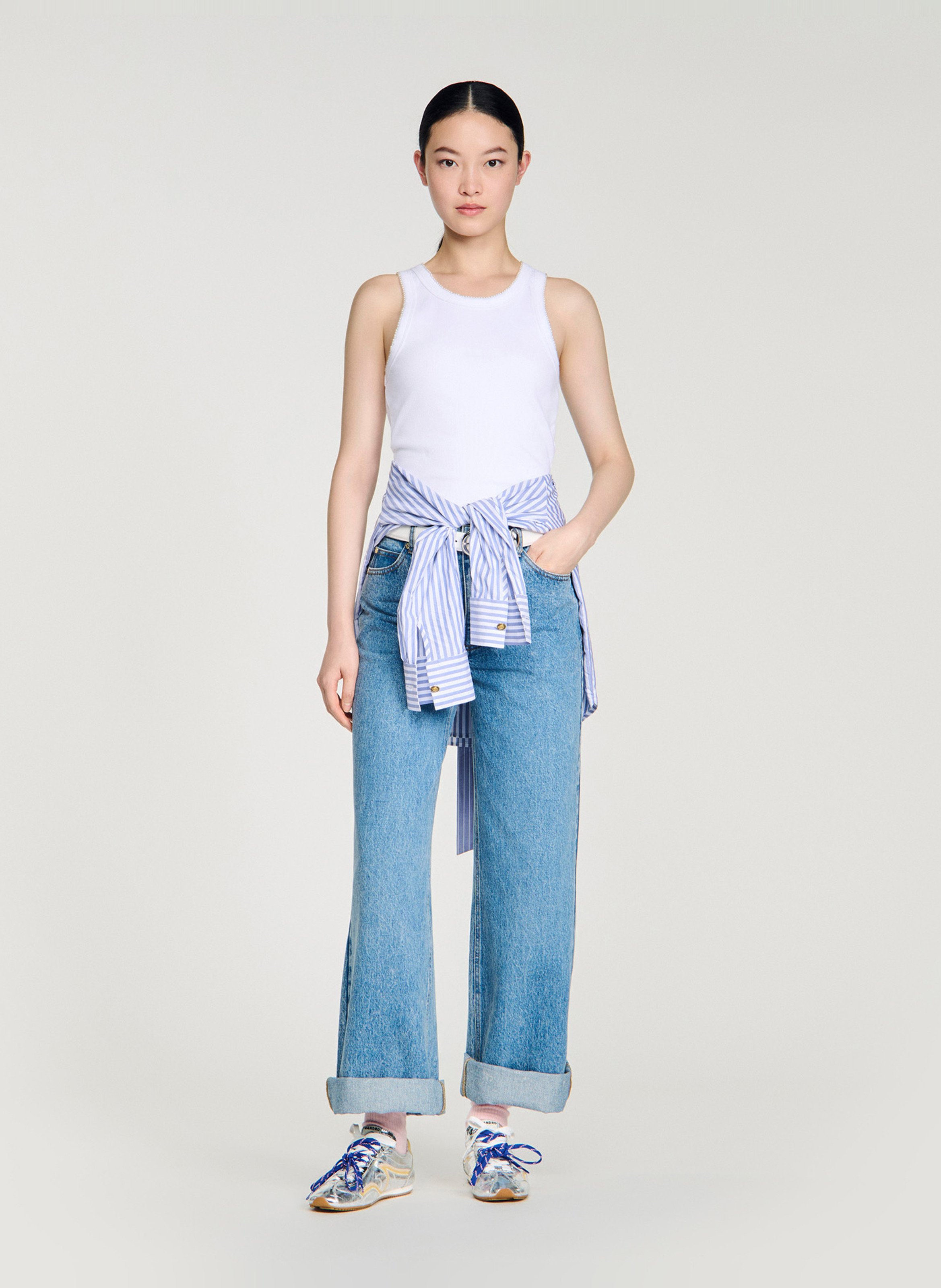 Debardeur col rond en coton mélangé Blanc