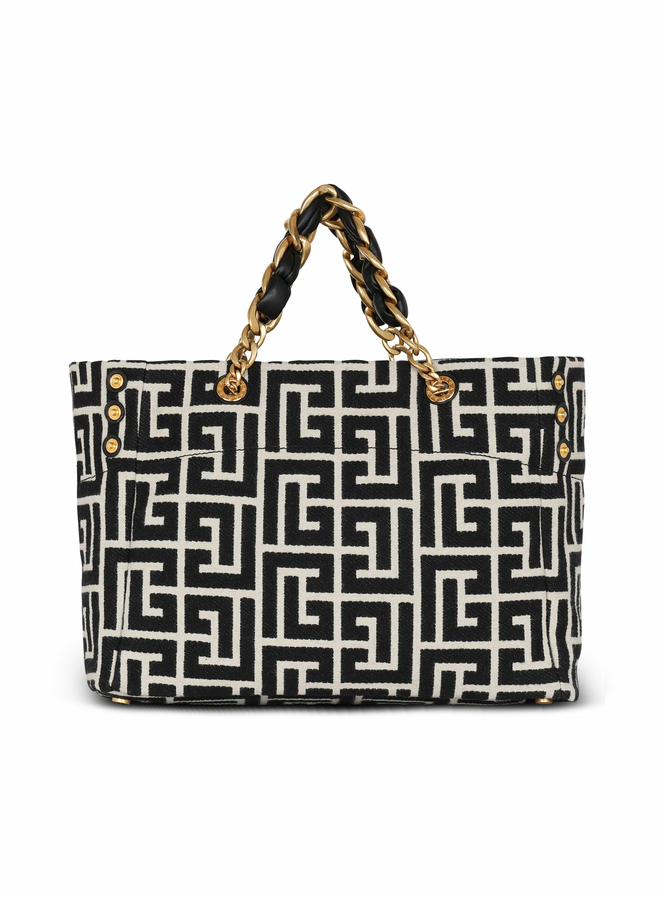 Sac cabas 1945 soft en toile jacquard à monogramme pb BALMAIN Noir