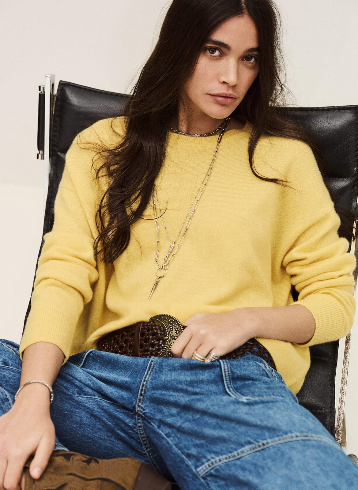 Pull droit col rond en cachemire chaya BA&SH Jaune