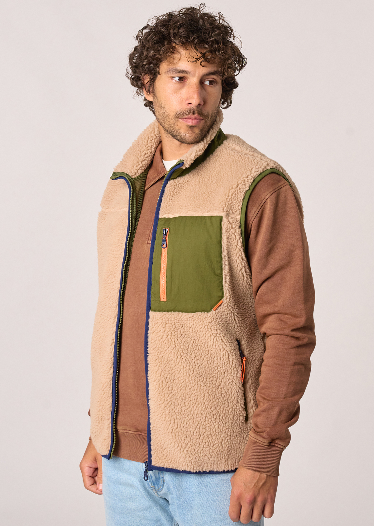 Veste sherpa zippée sans manches BILLYBELT Marron