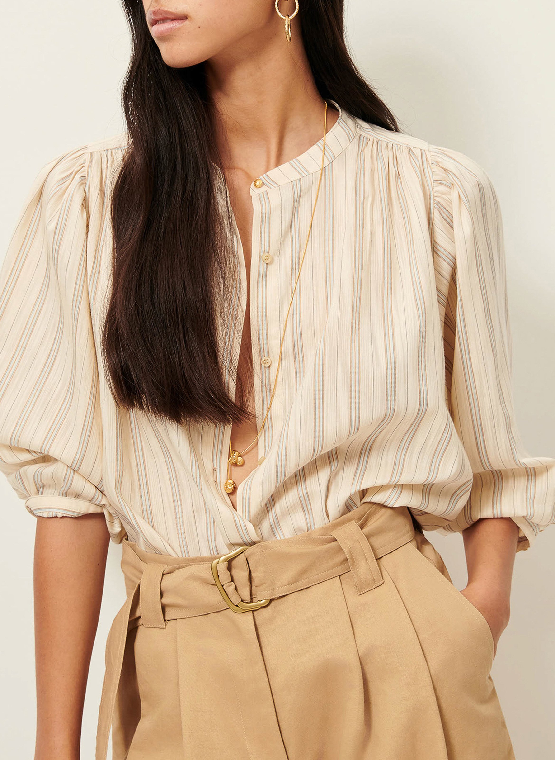 Chemise ample col mao en coton bio a view SESSUN Multicolore