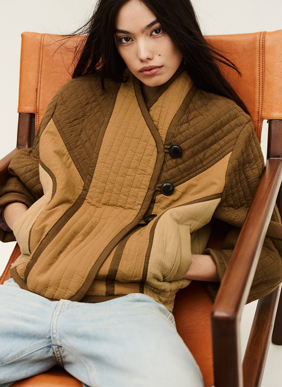 Veste patchwork courte en coton cisca BA&SH Marron