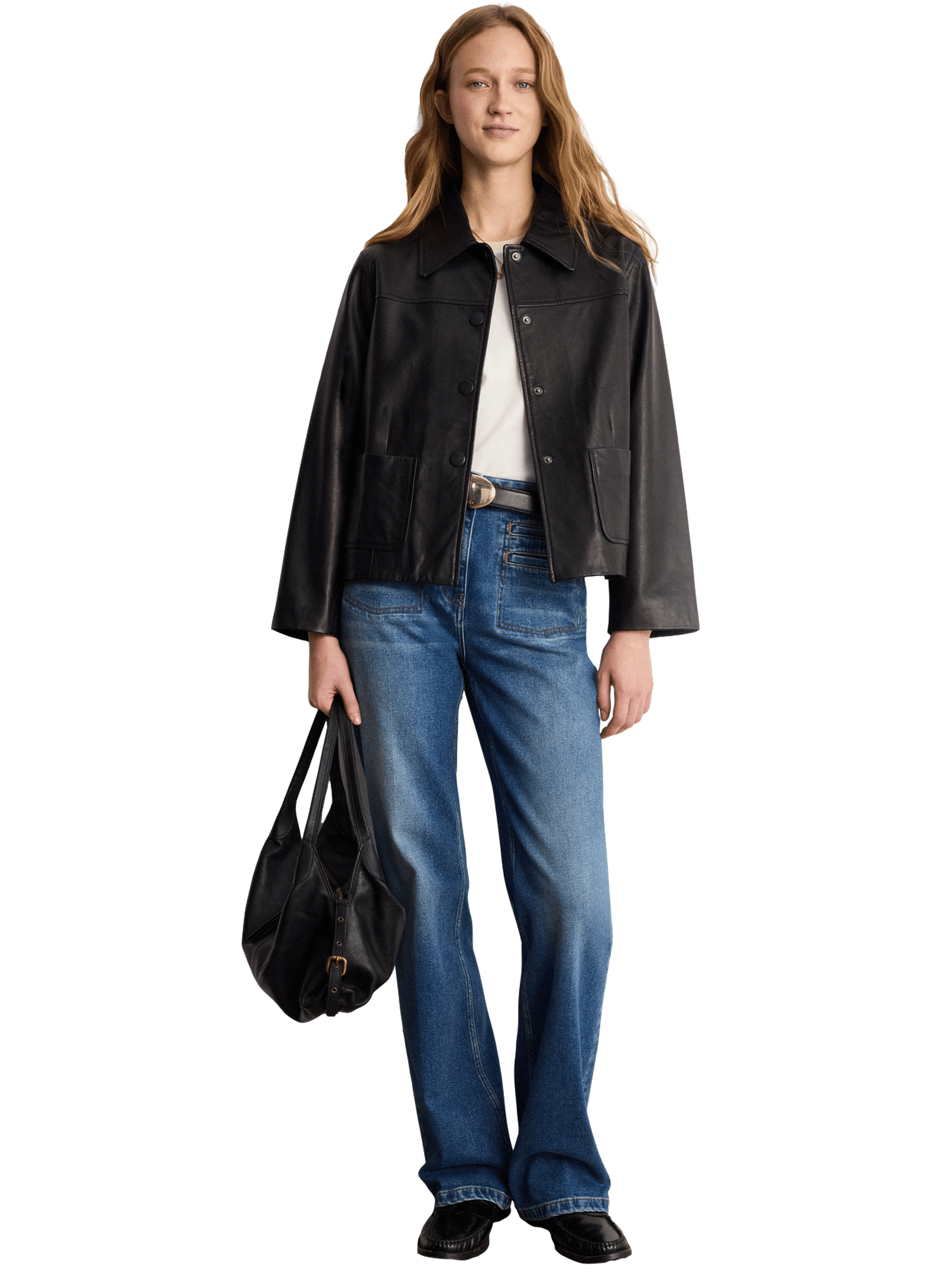 Veste courte en cuir lisse - joana PABLO Noir