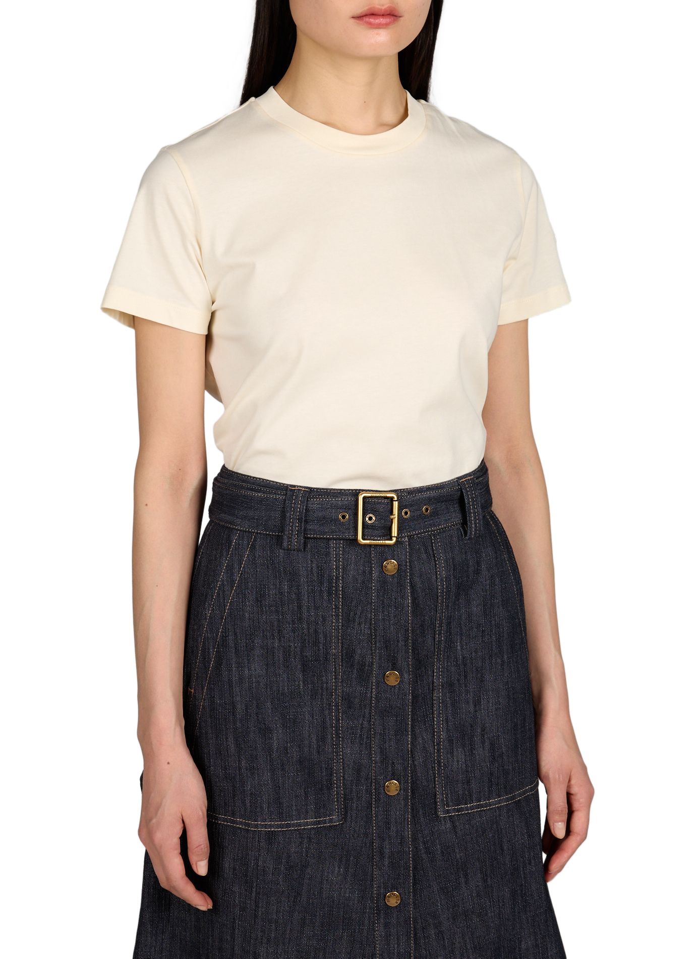 T-shirt uni à col rond en coton MONCLER Blanc