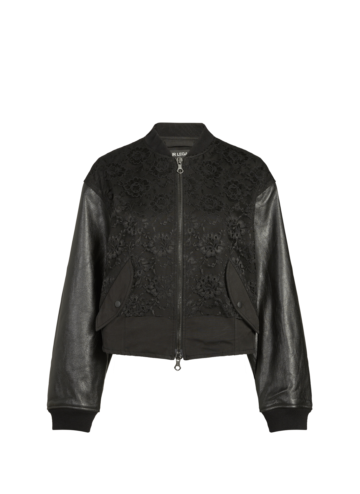 Bomber met dubbel materiaal en kanten inzetstuk. OUR LEGACY Zwart