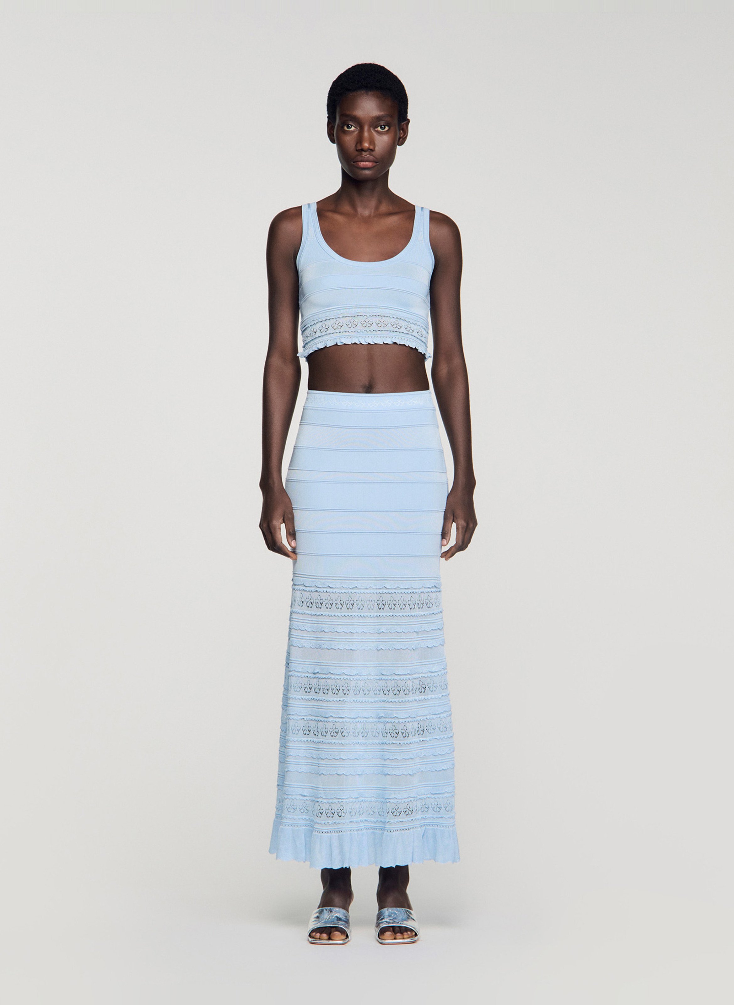 Jupe longue en maille SANDRO Bleu
