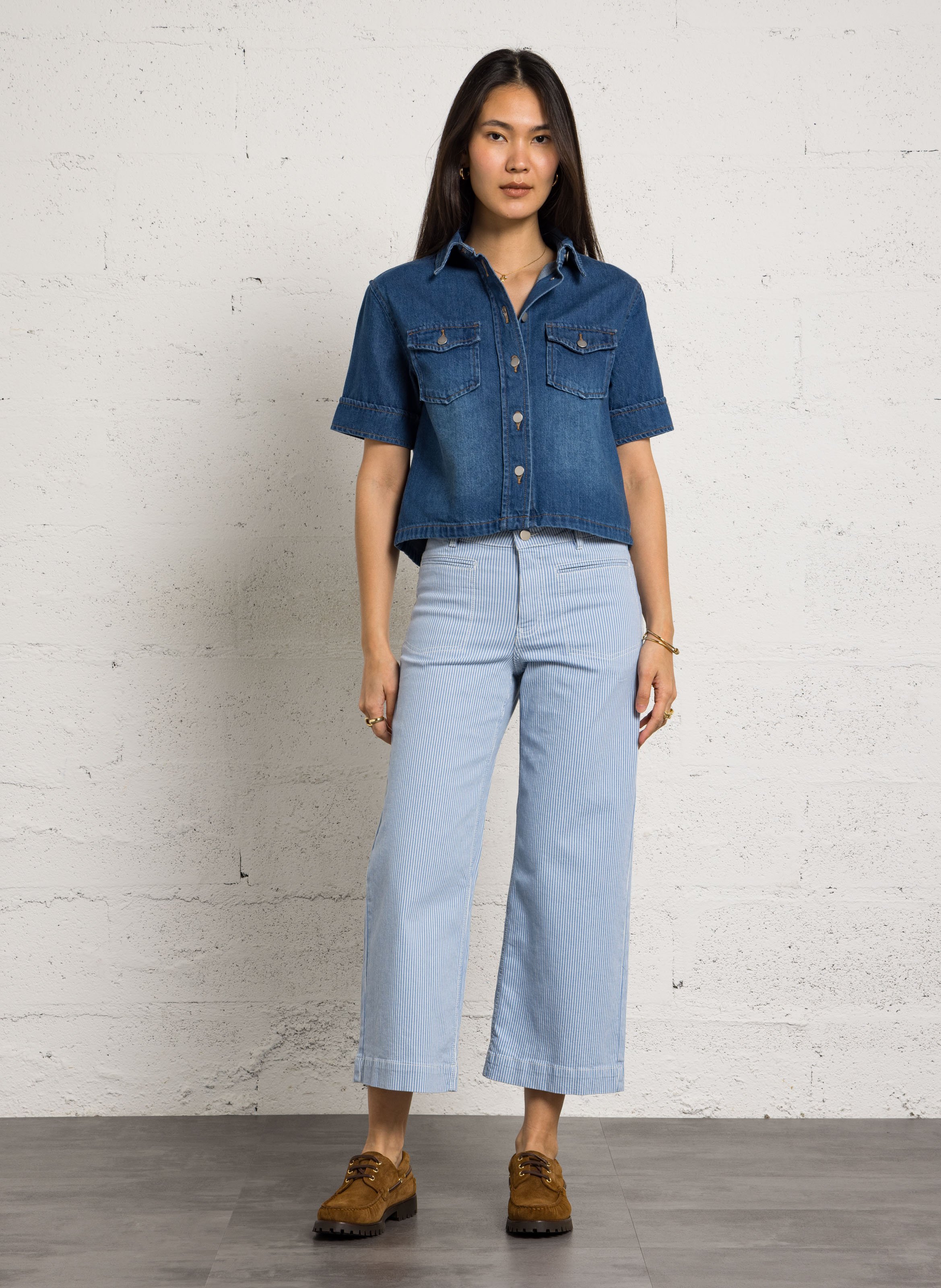 Chemise col classique en denim de coton diego MAISON 123 Bleu