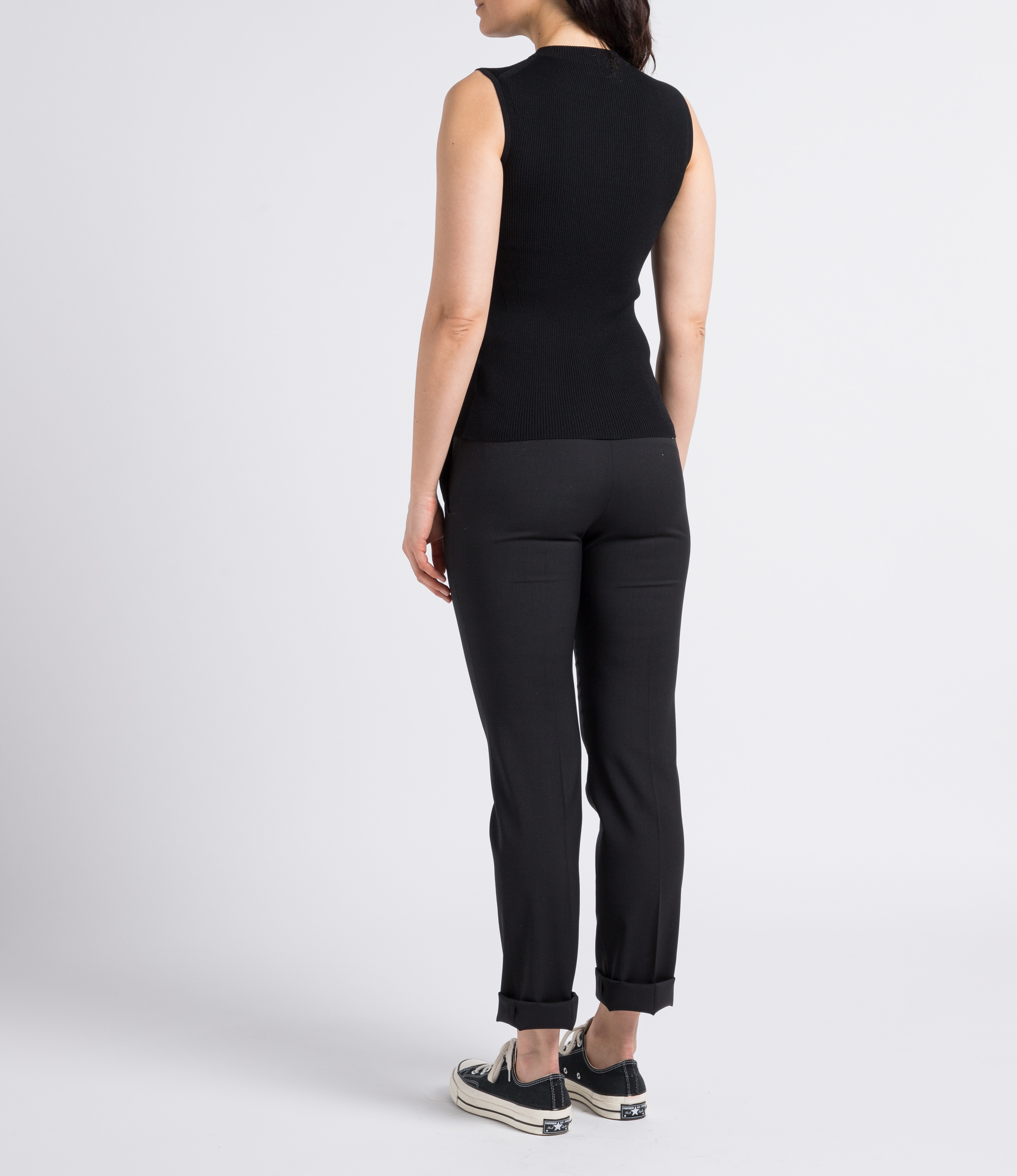 Tee-shirt côtelé sans manches à bords-côtes Noir